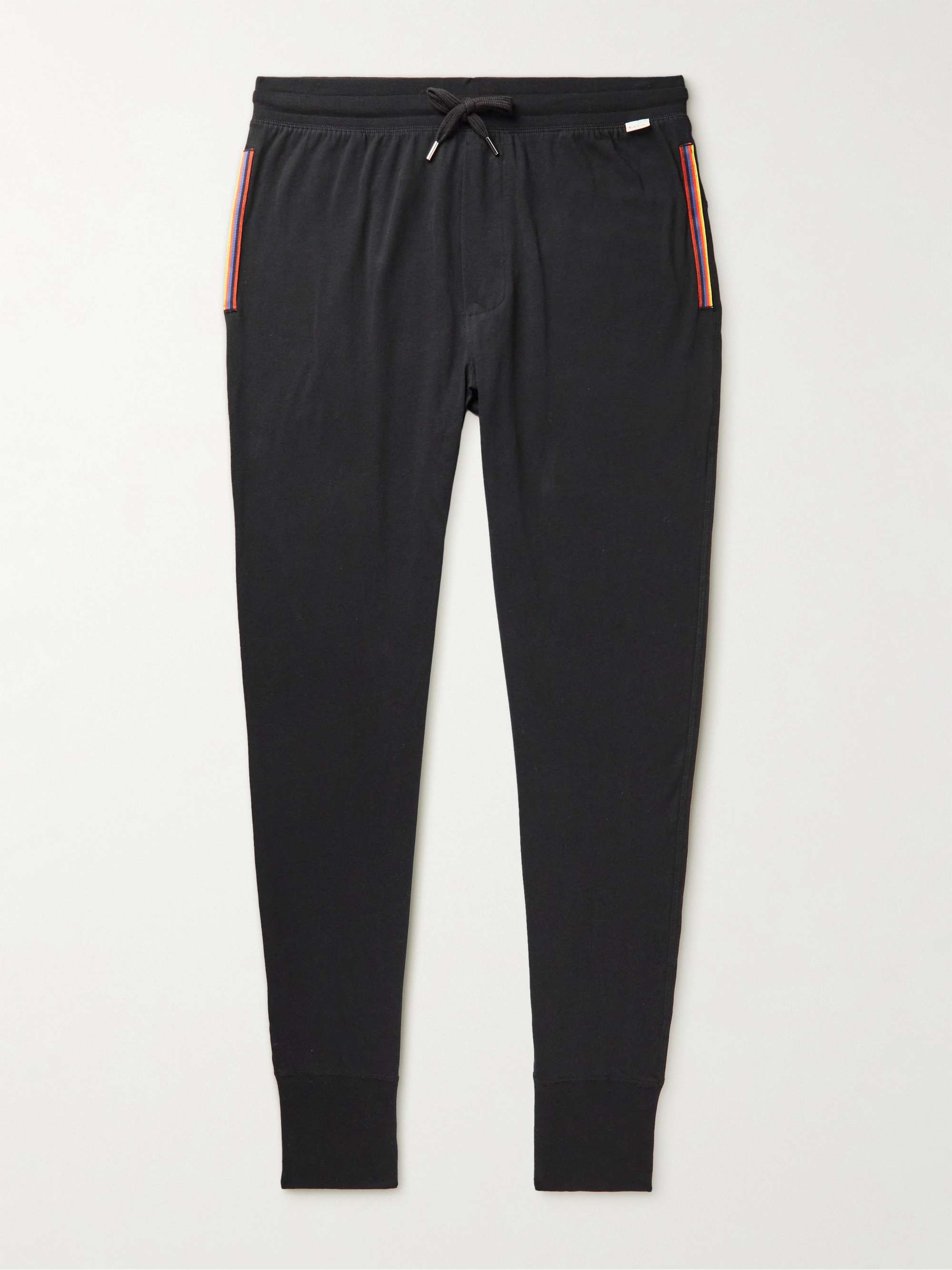 PAUL SMITH Tapered Striped Grosgrain-Trimmed Cotton-Jersey Sweatpants