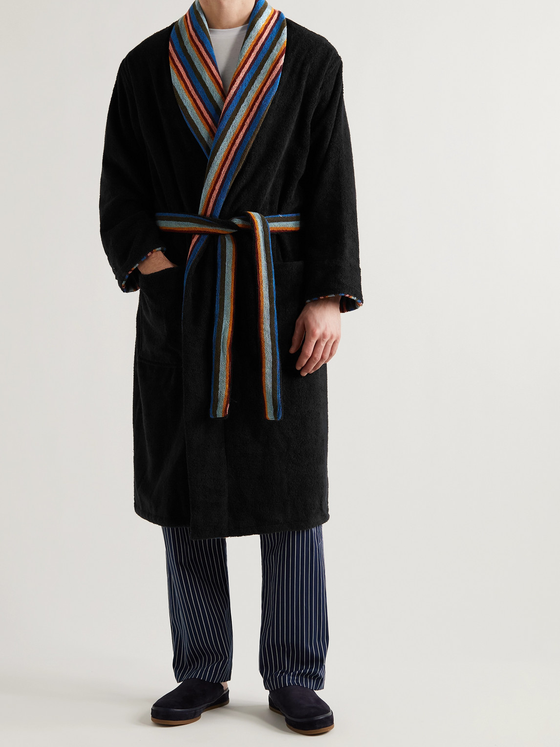 Shop Paul Smith Striped Cotton-terry Robe In Black