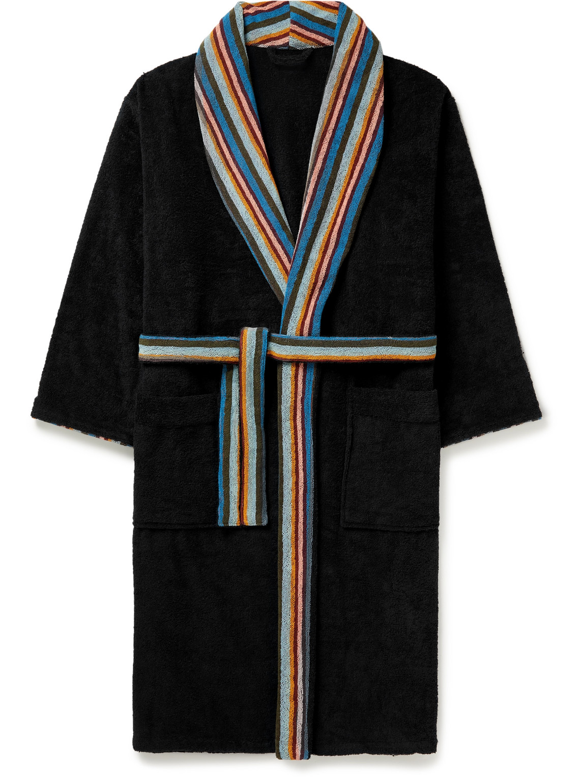 Shop Paul Smith Striped Cotton-terry Robe In Black