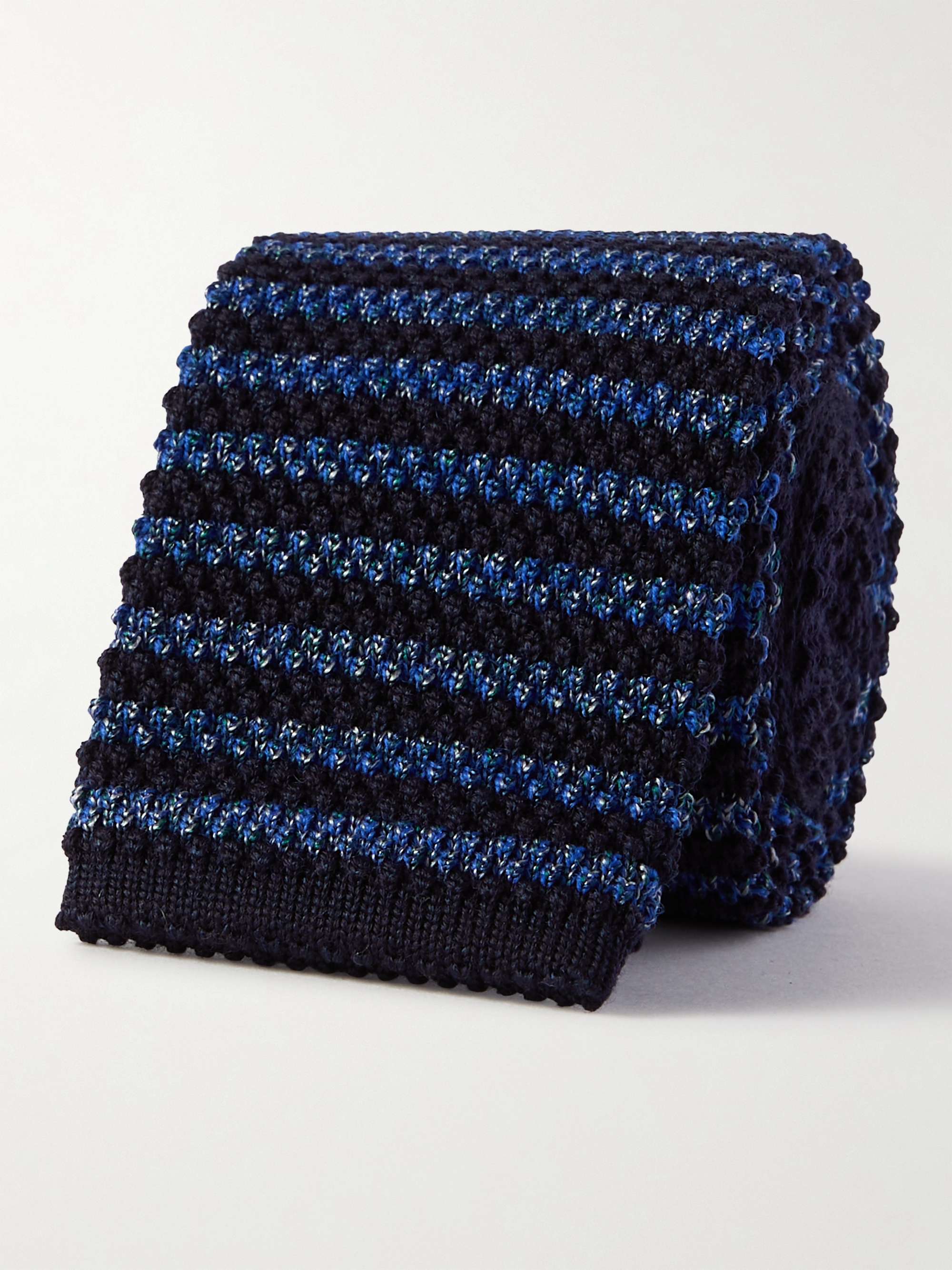 미쏘니 넥타이 Missoni Knitted Wool and Silk-Blend Tie,Blue