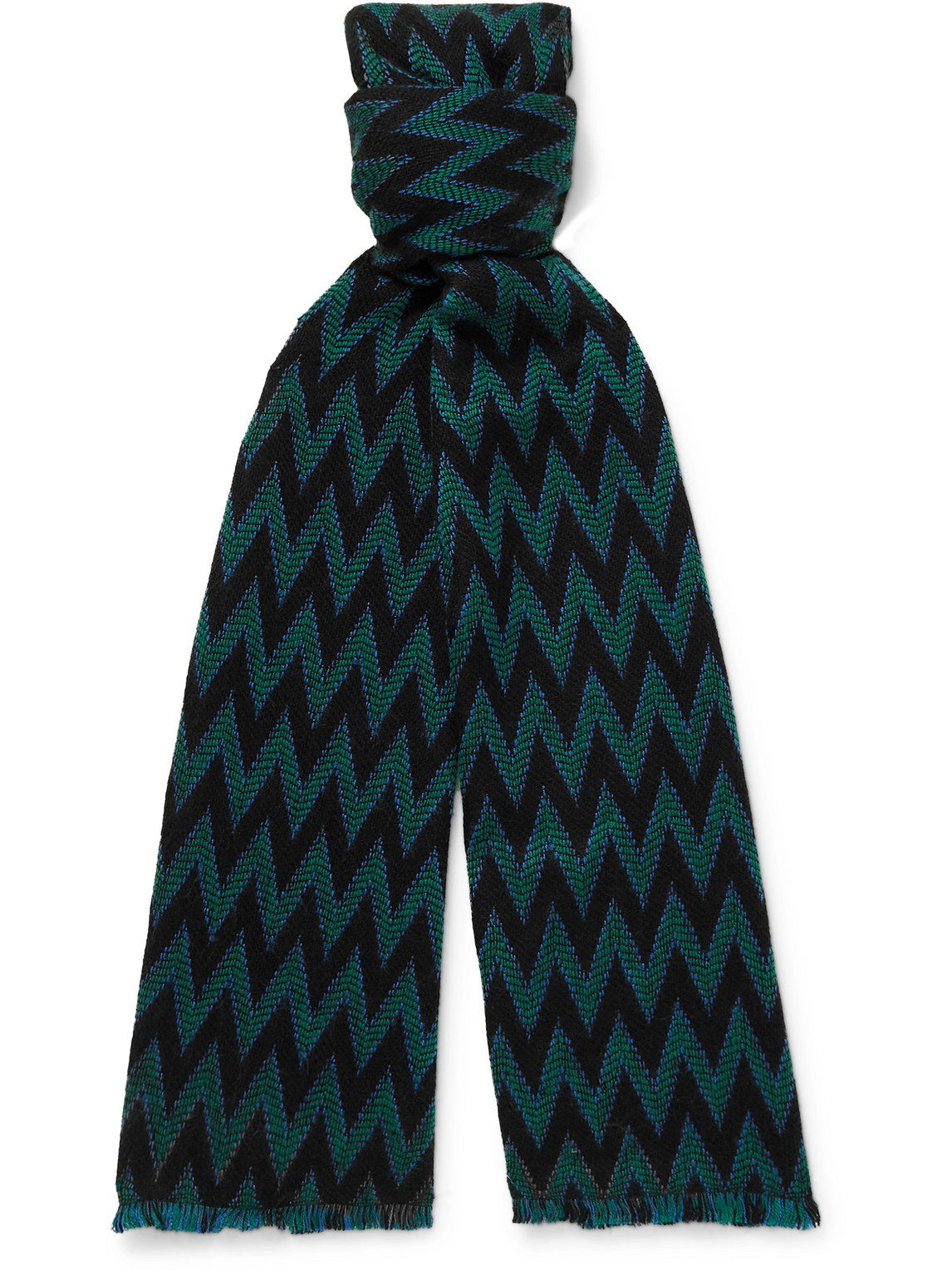 Fringed Crochet-Knit Wool Scarf