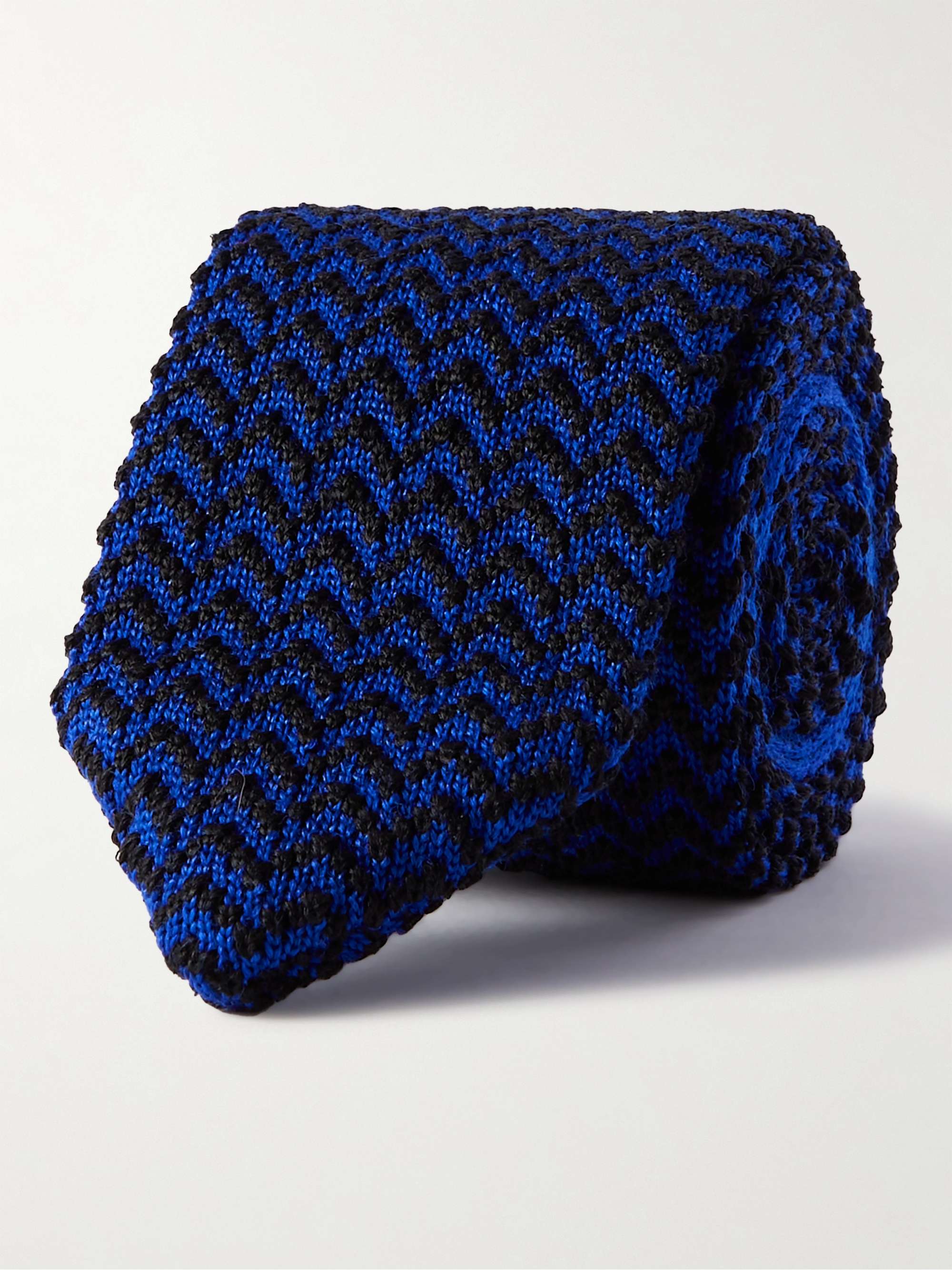 미쏘니 넥타이 Missoni Knitted Wool and Silk-Blend Tie,Blue