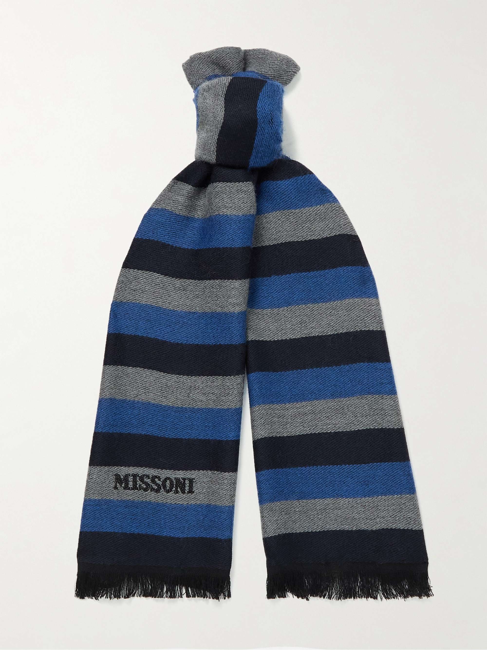 MISSONI Fringed Striped Wool-Jacquard Scarf