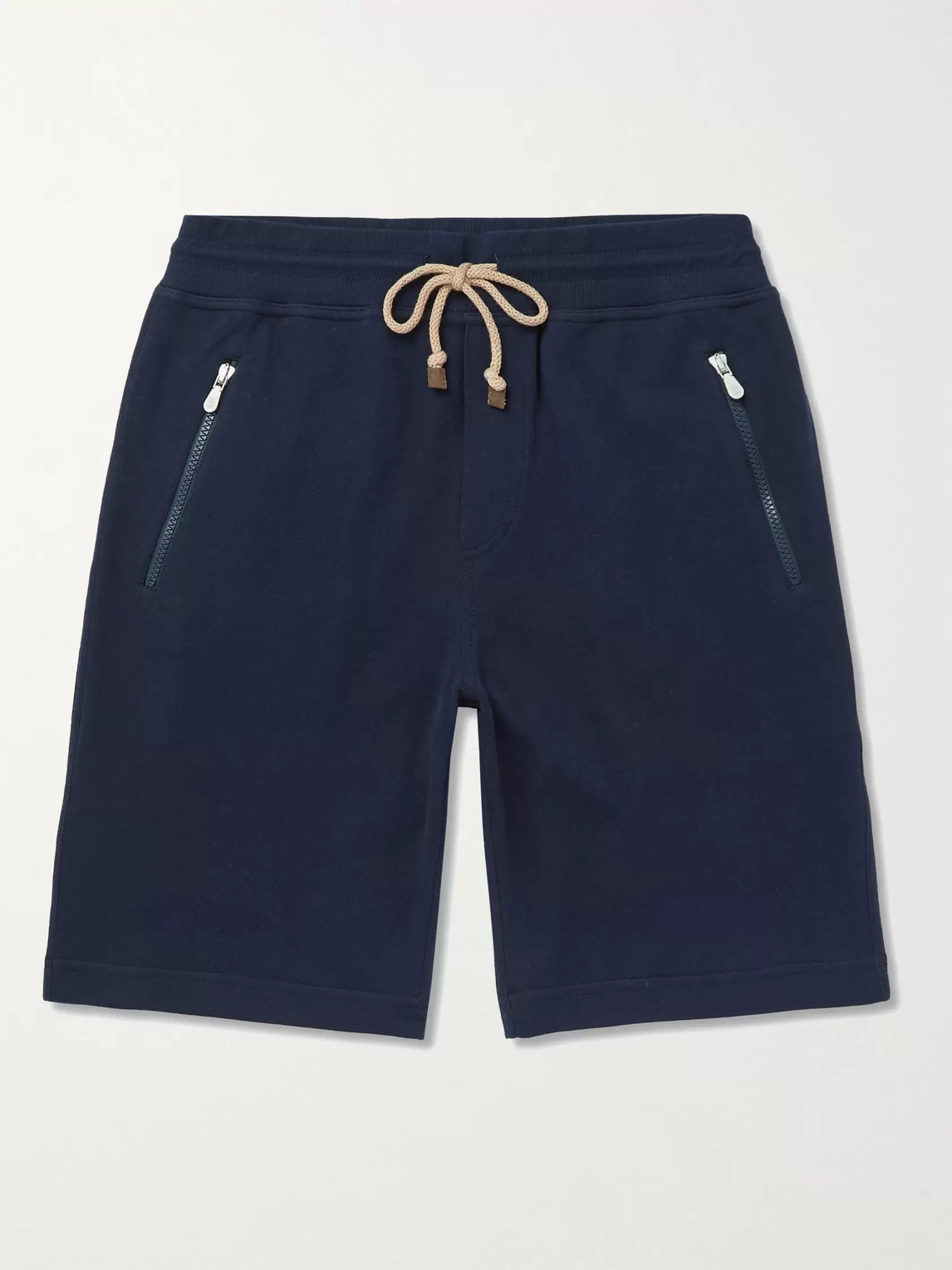 Brunello Cucinelli Slim-fit Cotton-blend Jersey Drawstring Shorts In Blue