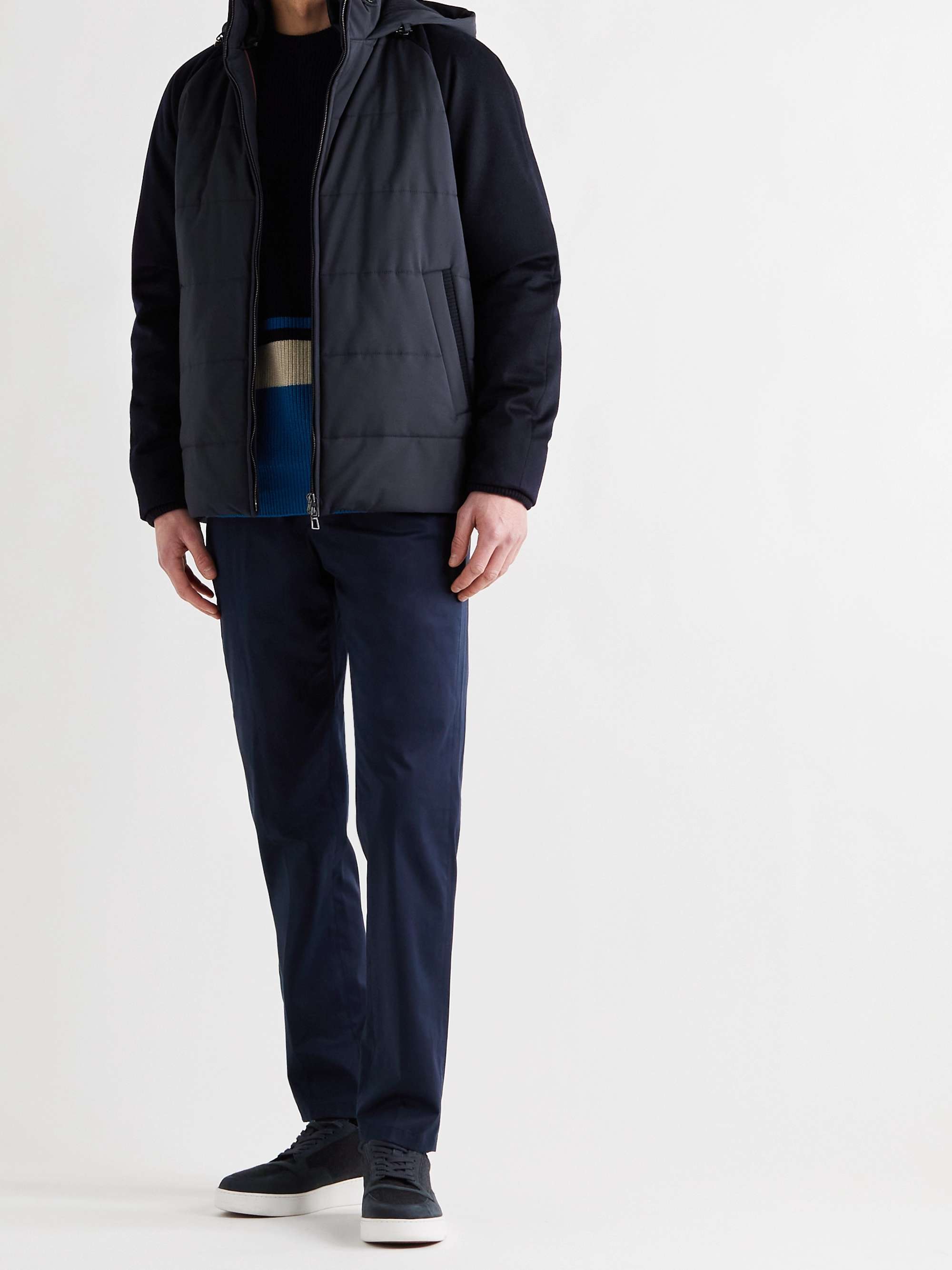 LORO PIANA Cashmere-Trimmed Quilted Softshell Hooded Jacket