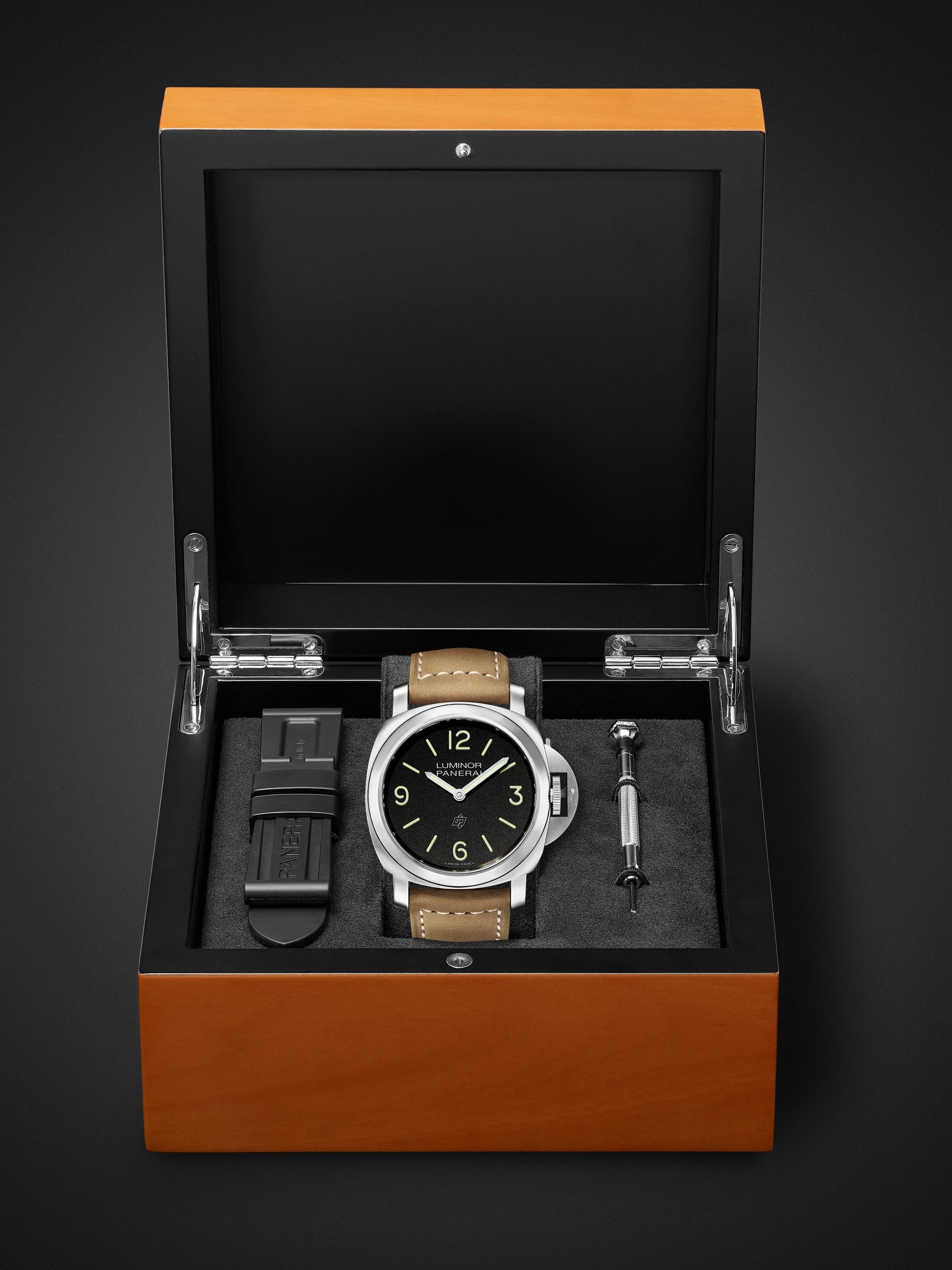 PANERAI Luminor Base Logo Hand-Wound 44mm Stainless Steel and Suede Watch, Ref. No. PAM01086