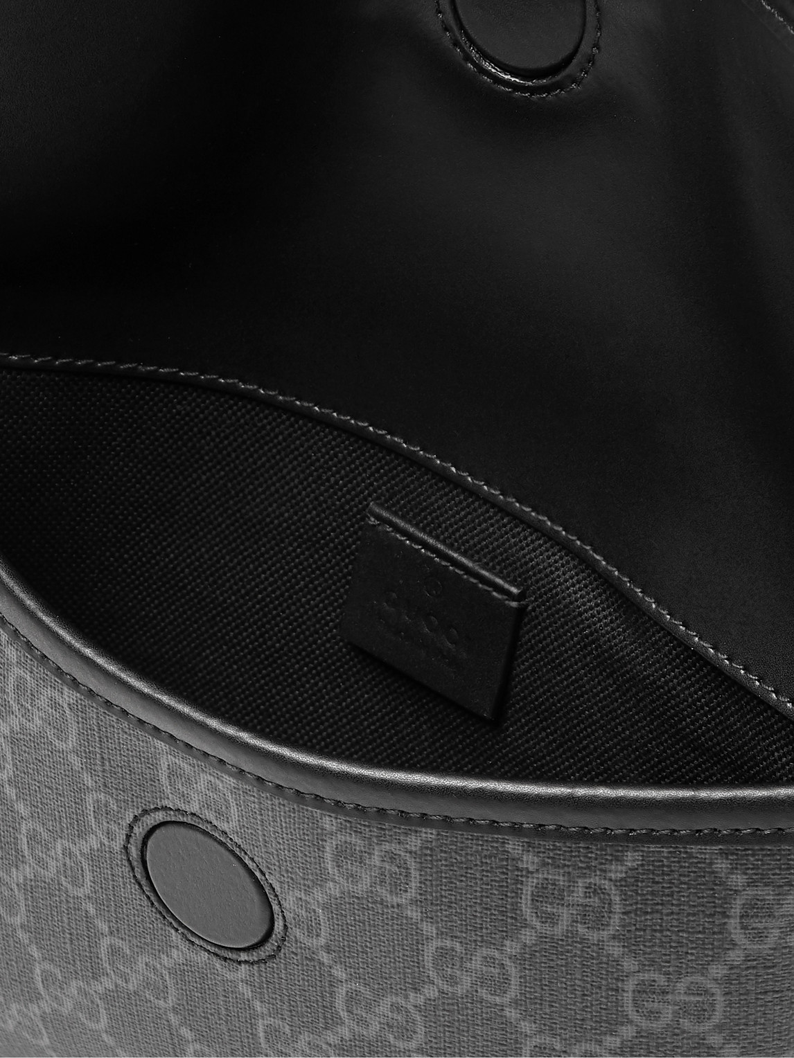 Gucci Leather-trimmed Monogrammed Coated-canvas Belt Bag In Black | ModeSens