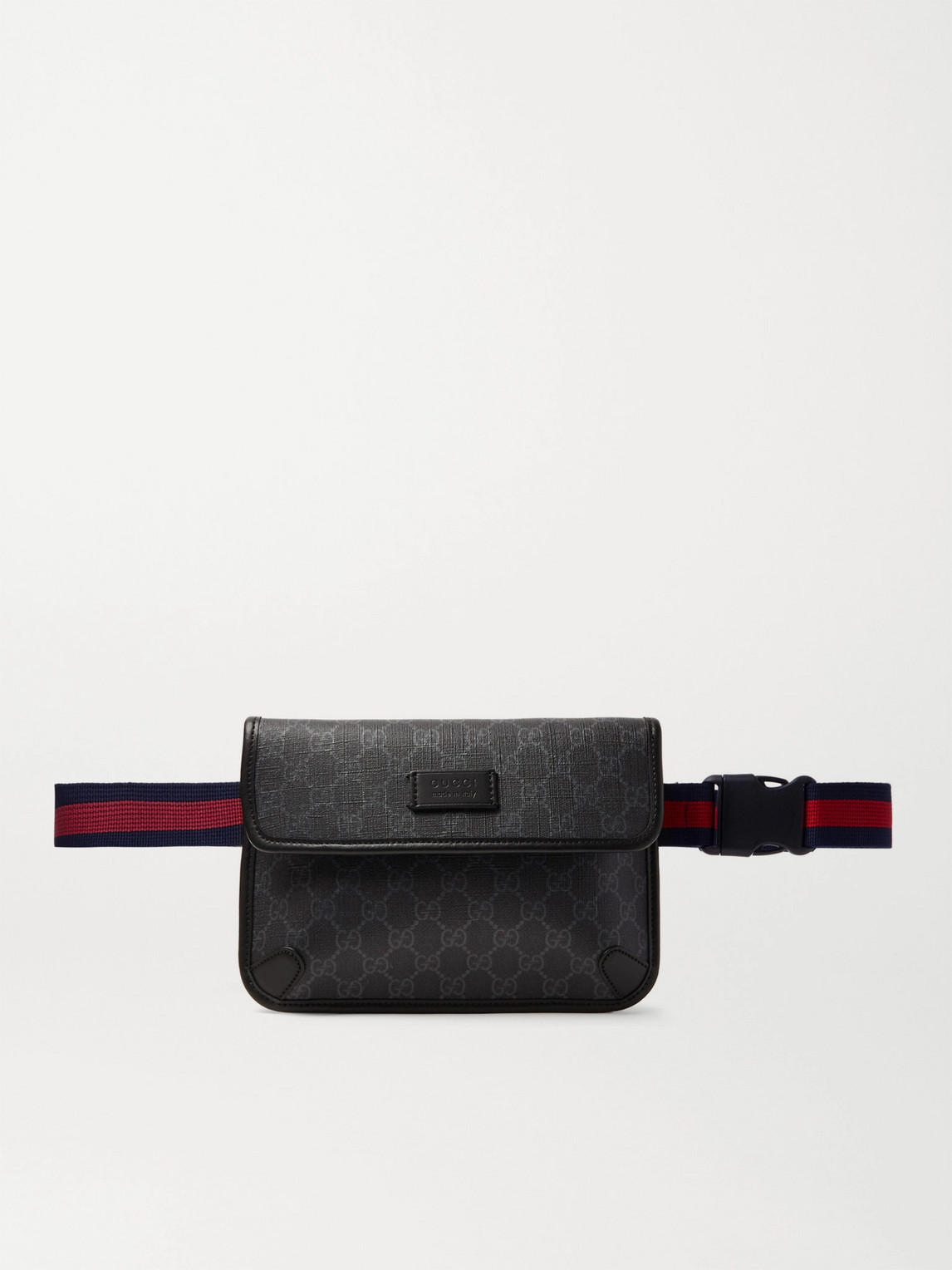 Gucci Leather-trimmed Monogrammed Coated-canvas Belt Bag In Black