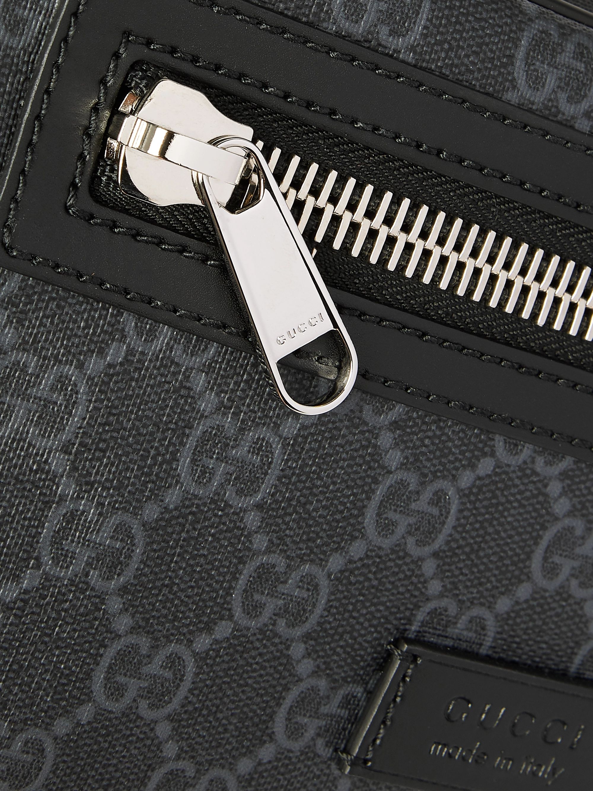 Black Leather-Trimmed Monogrammed Coated-Canvas Belt Bag | GUCCI | MR ...