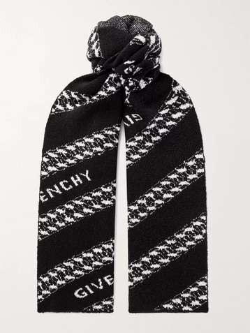 Givenchy Wool Intarsia-knit Logo Scarf in Black for Men Mens Accessories Scarves and mufflers 