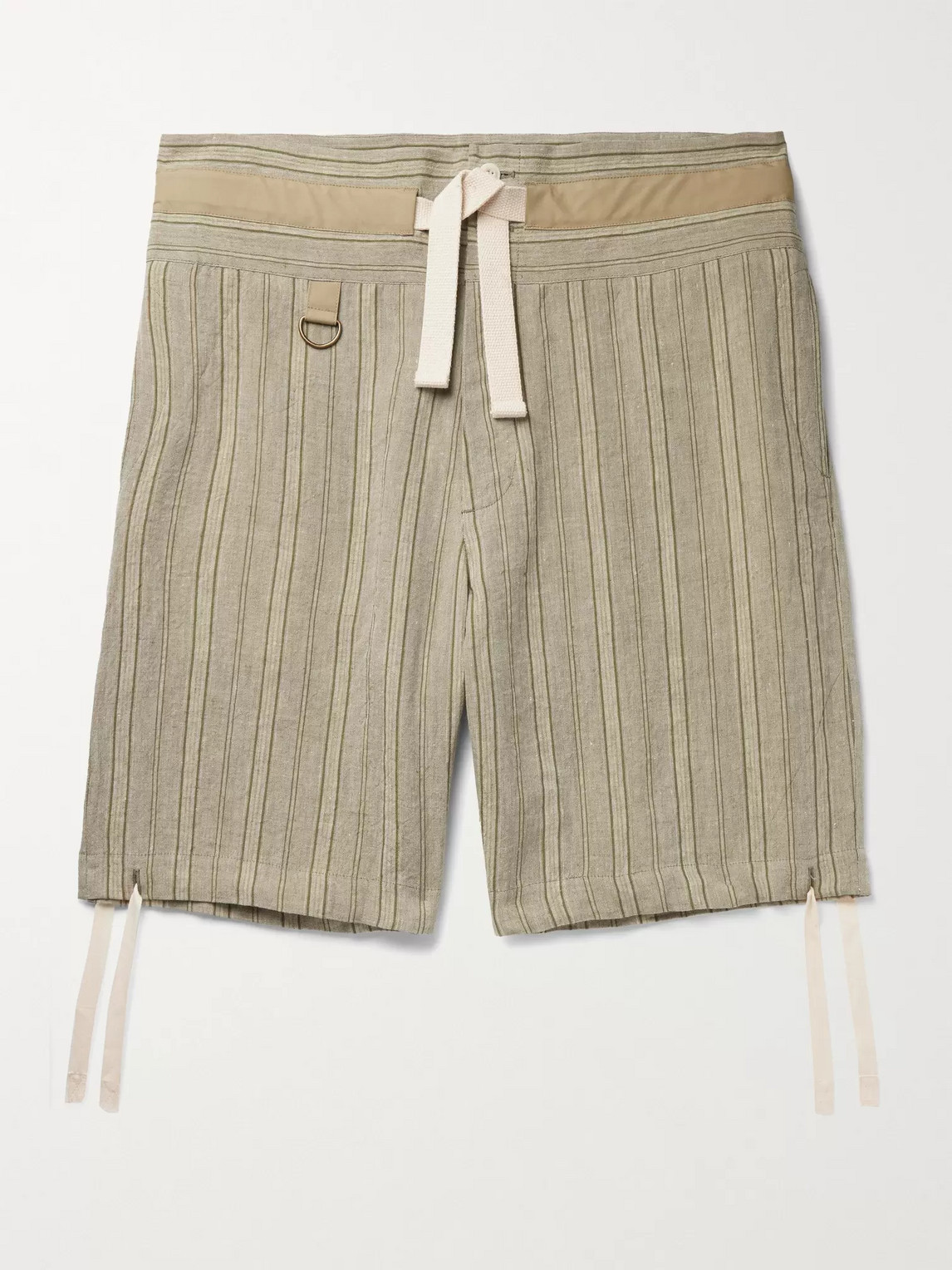 Nicholas Daley Wide-leg Striped Waxed-linen Drawstring Shorts In Green