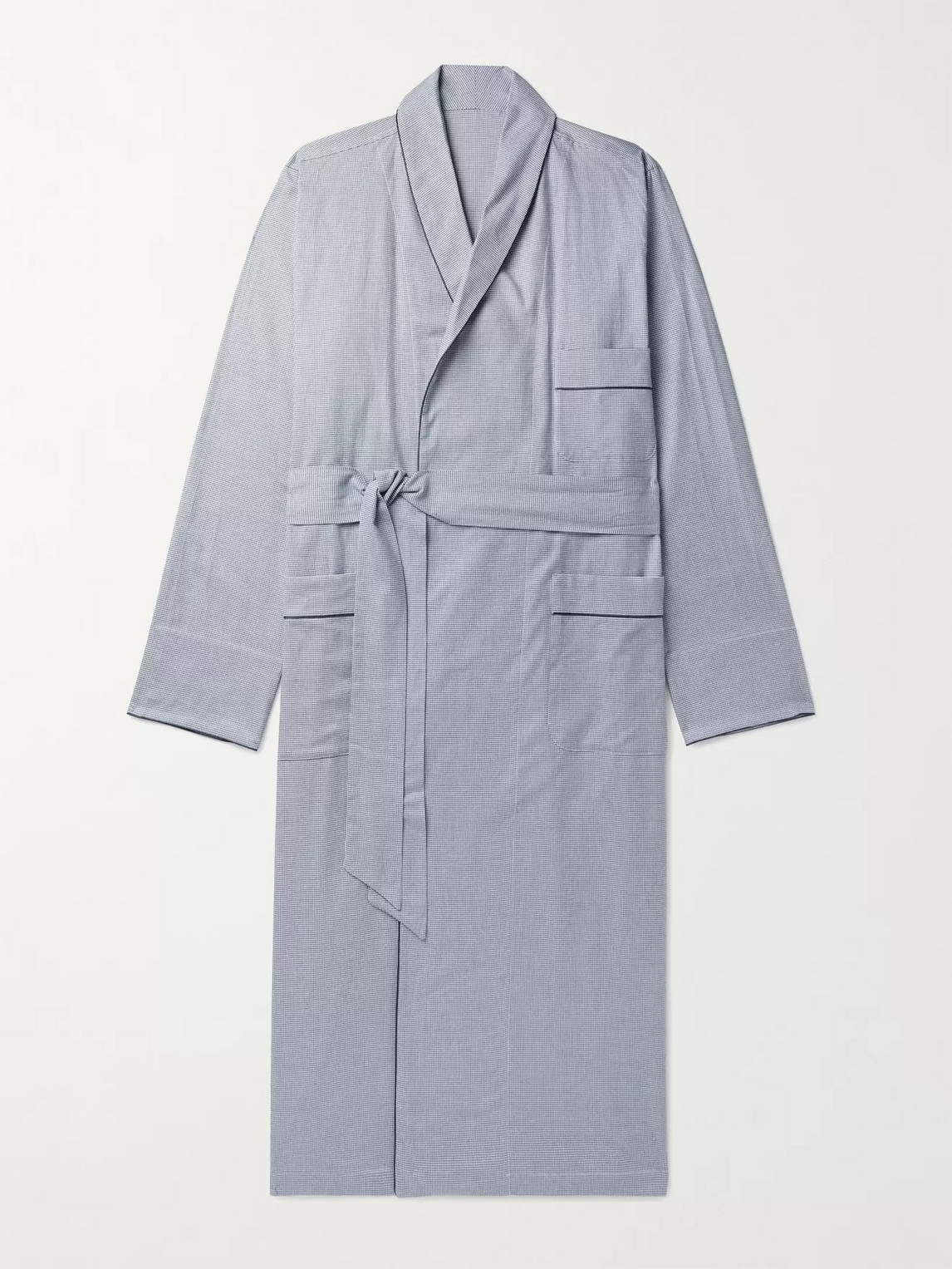 Anderson & Sheppard Piped Puppytooth Cotton Dressing Gown In Blue