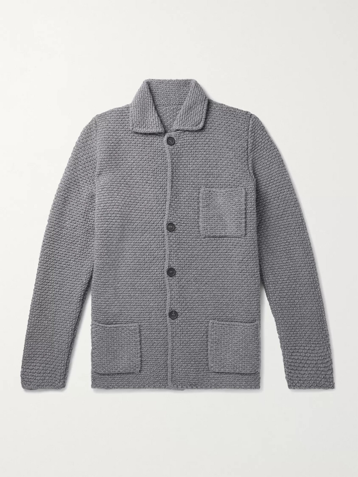 Anderson & Sheppard Slim-fit Waffle-knit Merino Wool And Cashmere-blend Cardigan In Gray