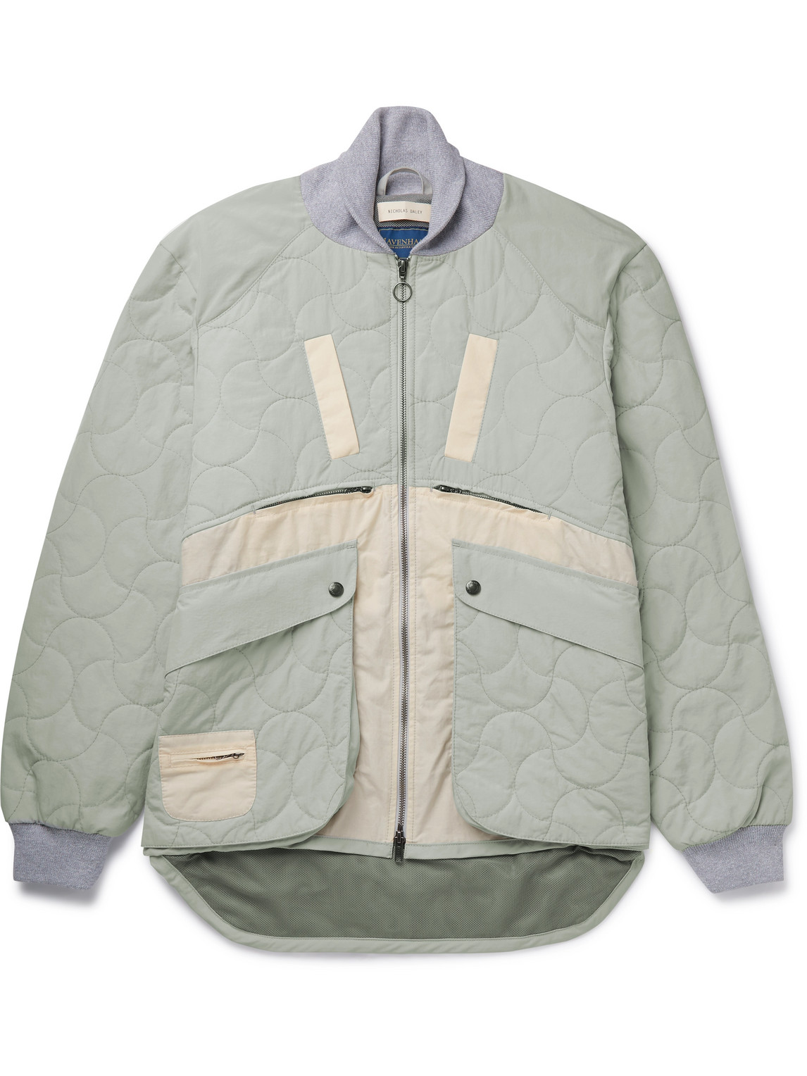 Nicholas Daley Lavenham Sashiko Quilted Waxed-cotton And Nylon Bomber Jacket In Gray