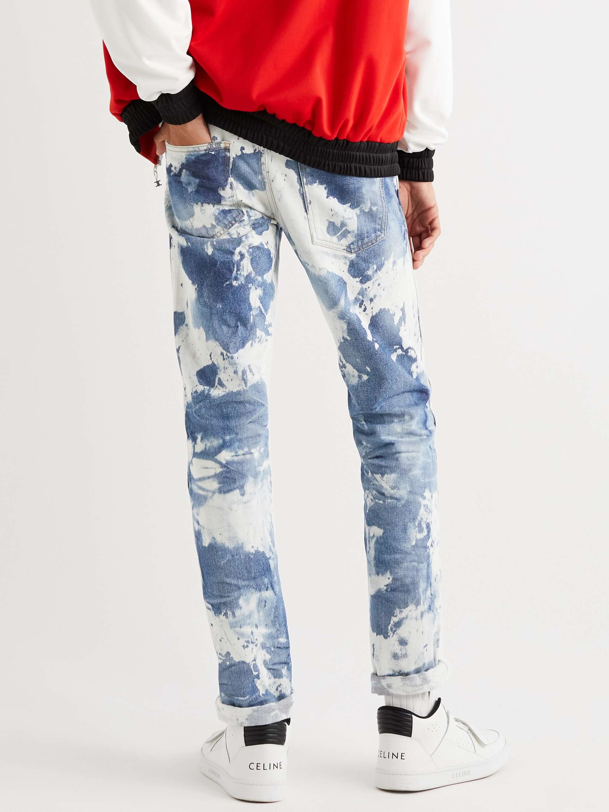 CELINE HOMME Slim-Fit Low-Rise Bleached Camouflage Denim Jeans