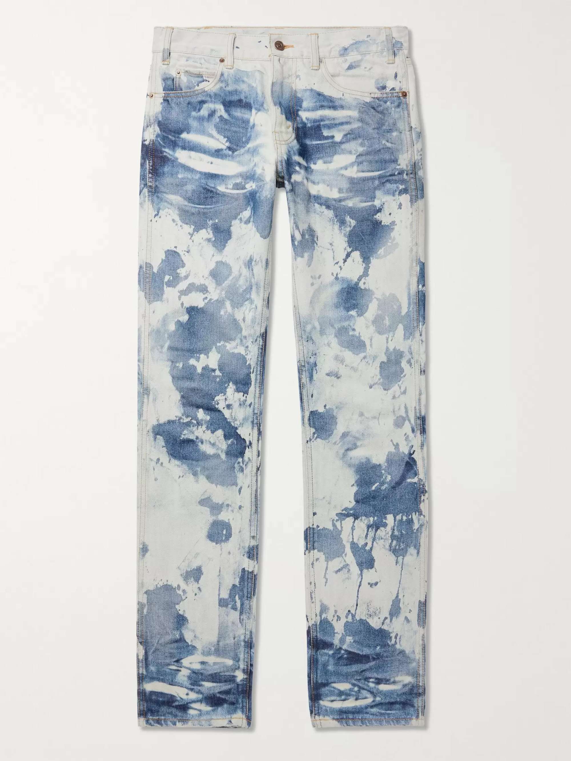 CELINE HOMME Slim-Fit Low-Rise Bleached Camouflage Denim Jeans