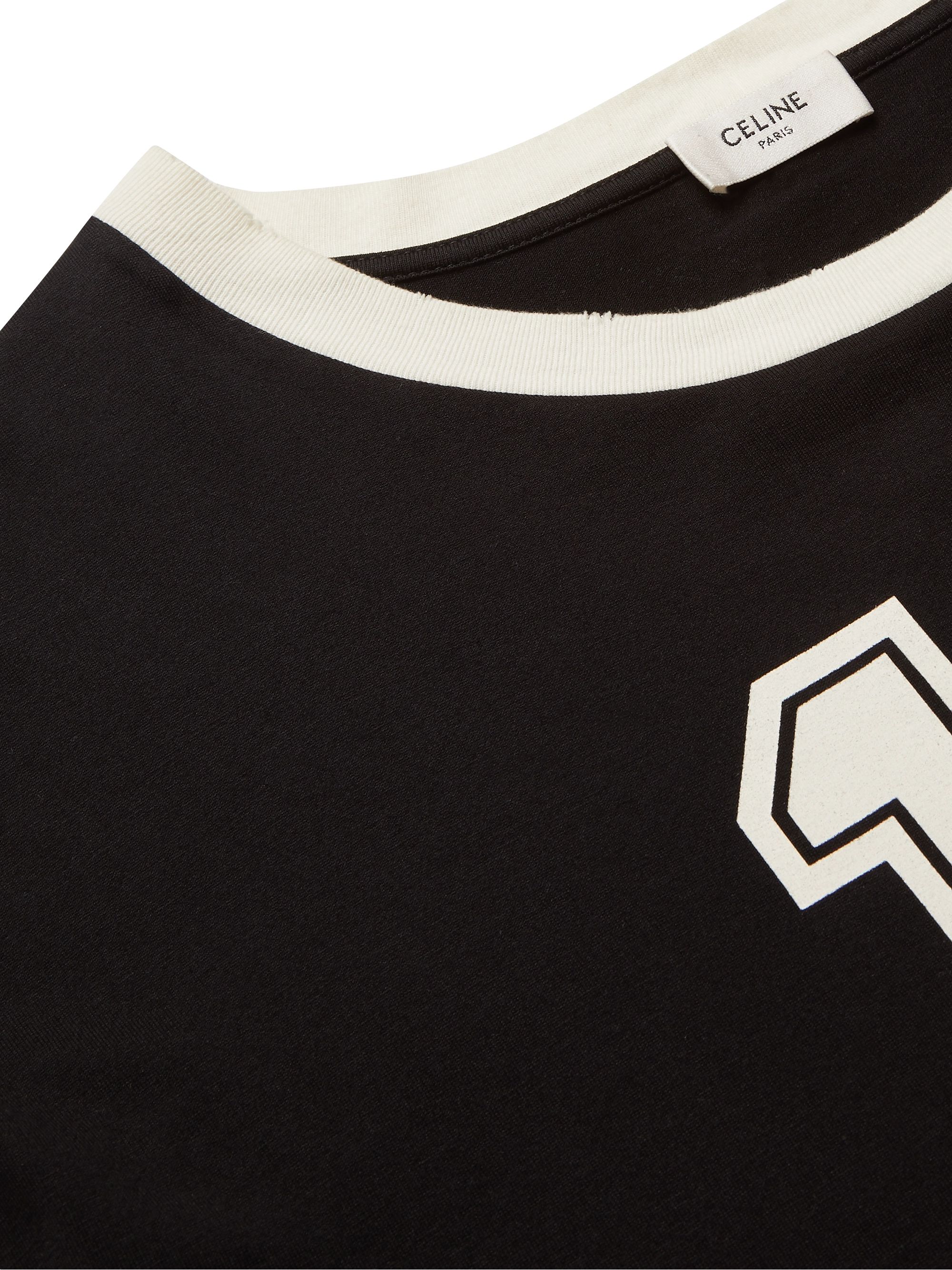 Black Celine 16 Mesh-Panelled Screen-Printed Cotton-Jersey T-Shirt ...