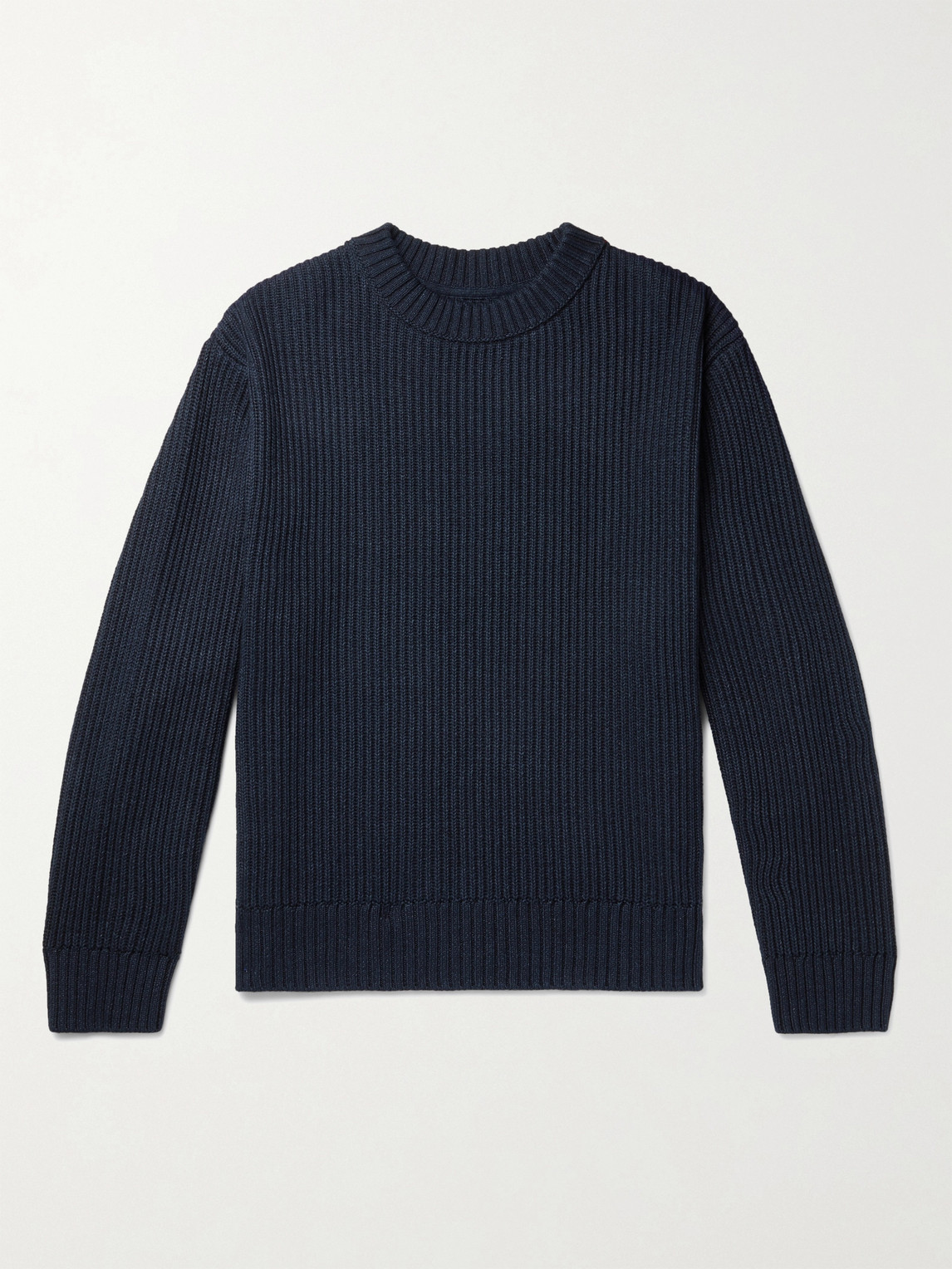 NUDIE JEANS FRANK INDIGO-DYED RIBBED ORGANIC COTTON SWEATER