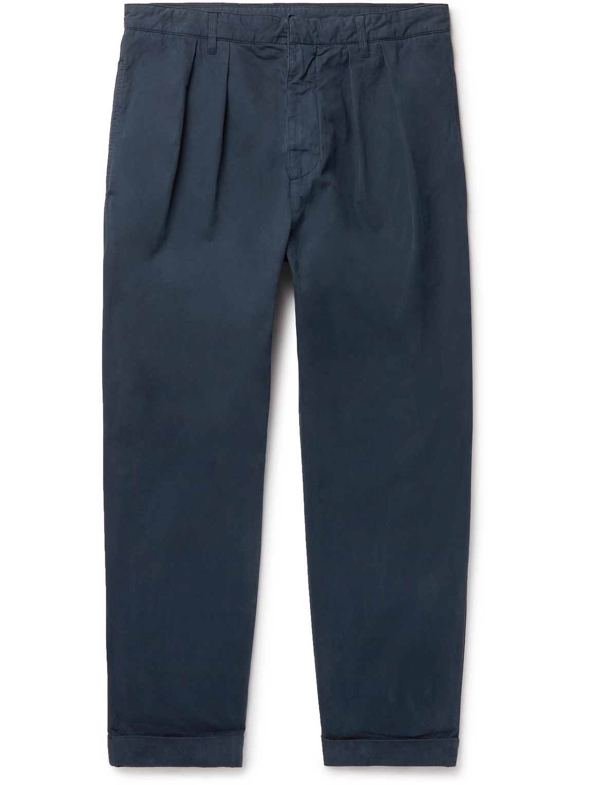 Albam Havana Pleated Garment-dyed Cotton Trousers In Blue