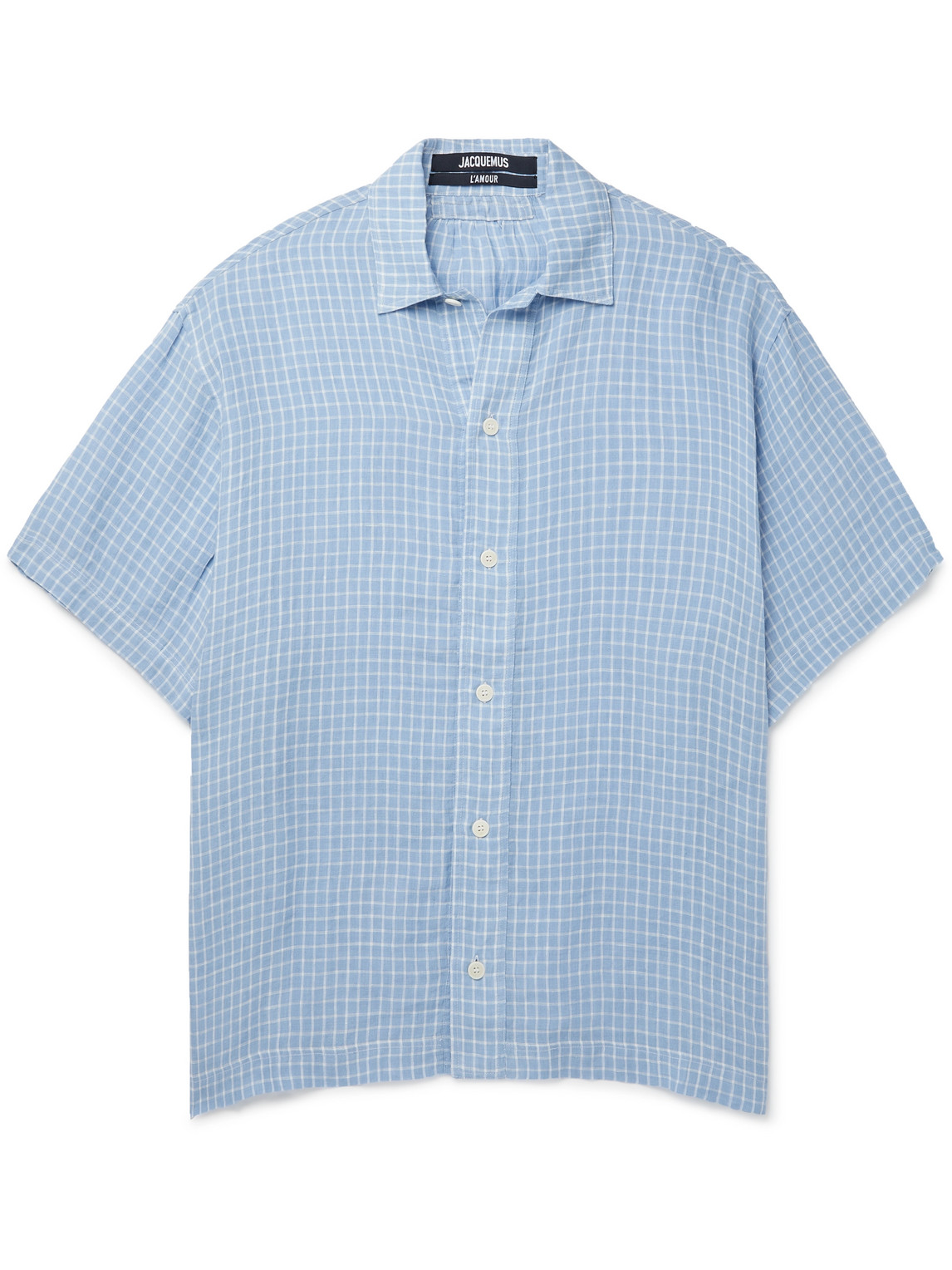 Jacquemus Moisson Oversized Checked Linen Shirt In Blue