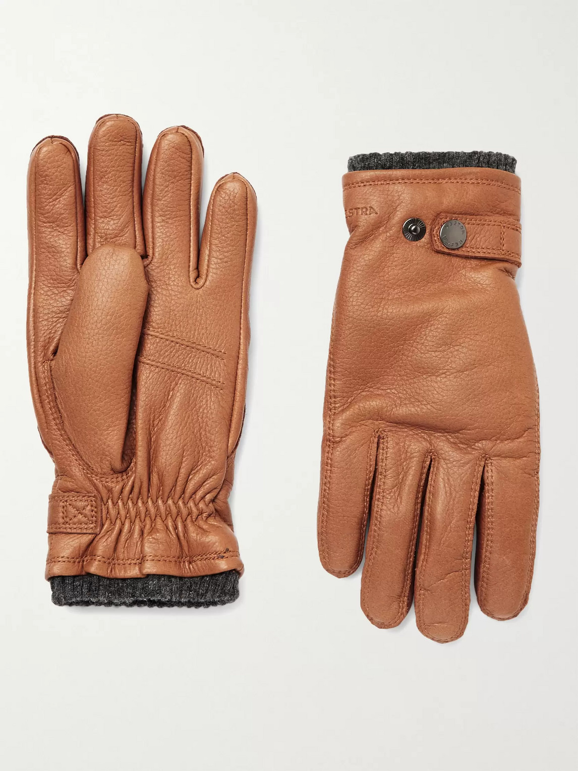 Hestra Utsjö Fleece-lined Full-grain Leather Gloves In Brown