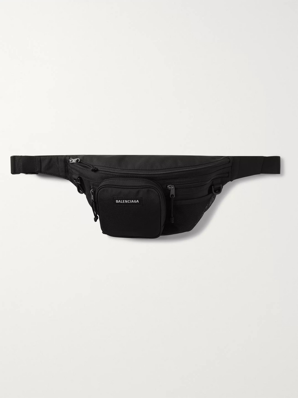 Balenciaga Logo-appliquéd Canvas And Mesh Belt Bag In Black