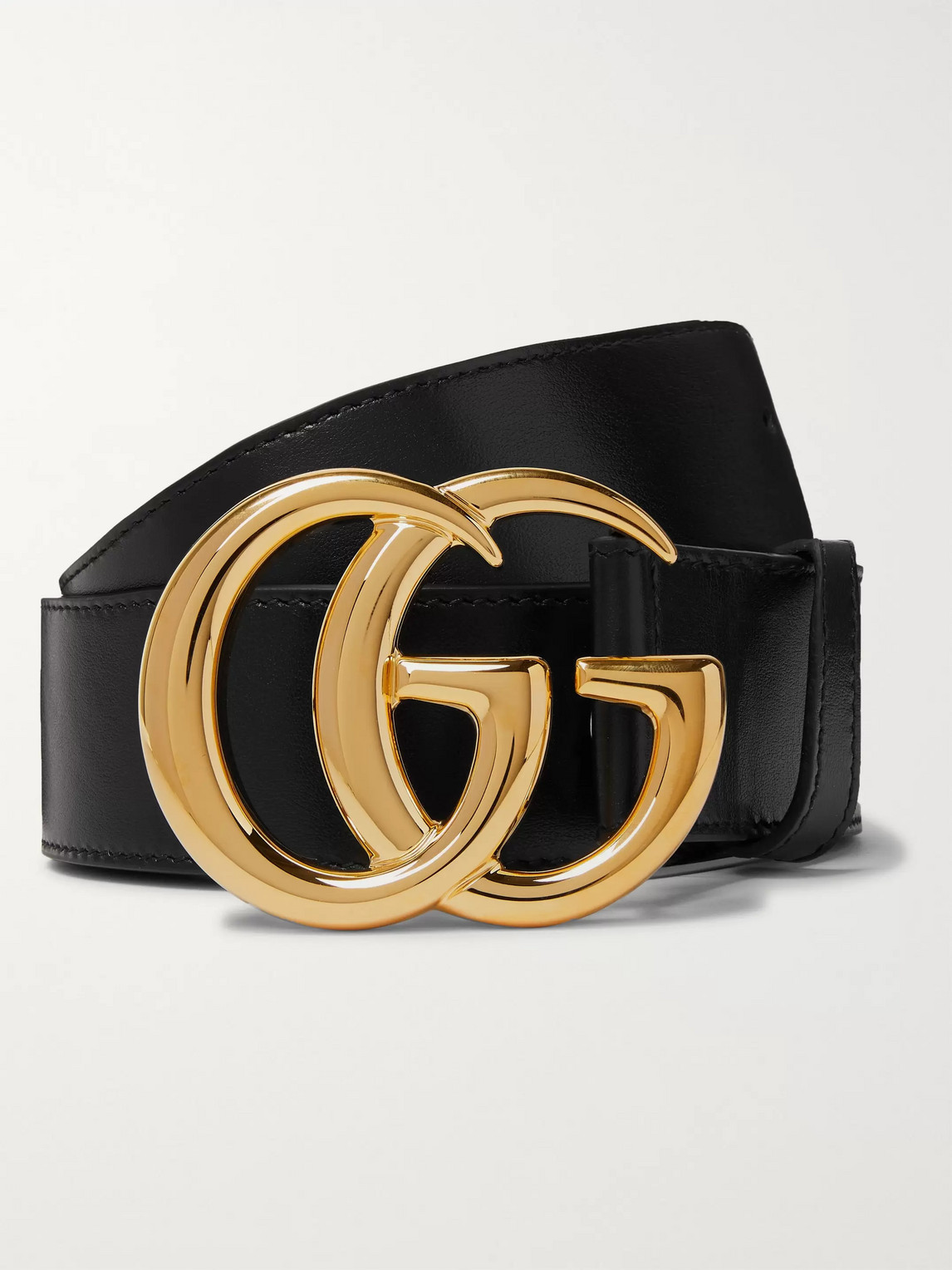 Gucci Gg Marmont Leather Belt With Shiny Buckle In Black | ModeSens