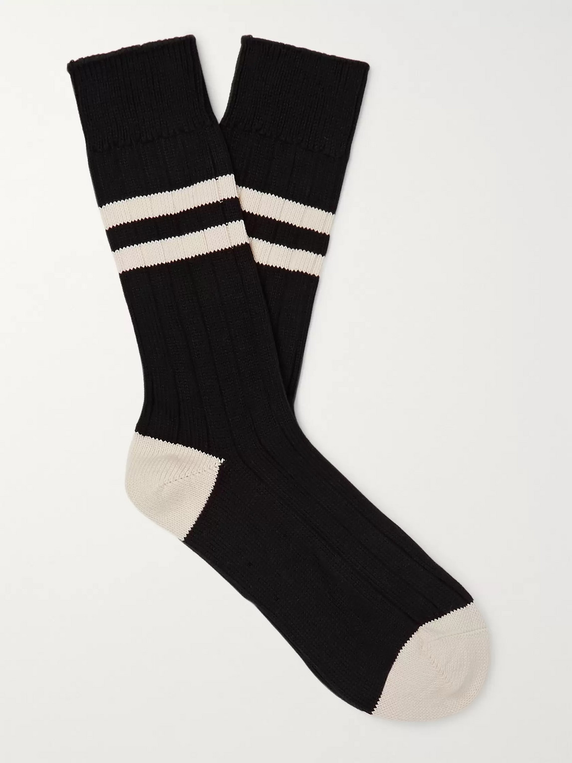 The Workers Club Striped Cotton-blend Socks In Black