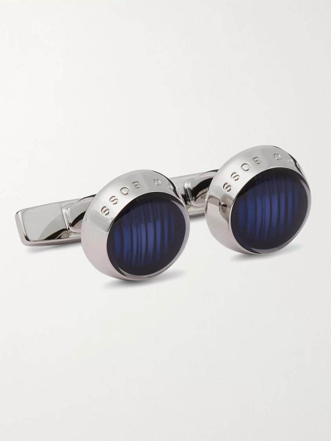 Hugo Boss Harper Silver-tone And Enamel Cufflinks In Blue