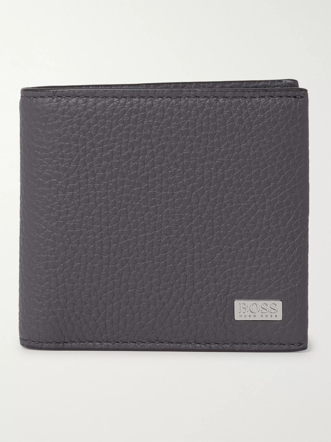 Hugo Boss Crosstown Logo-appliquéd Full-grain Leather Billfold Wallet In Gray