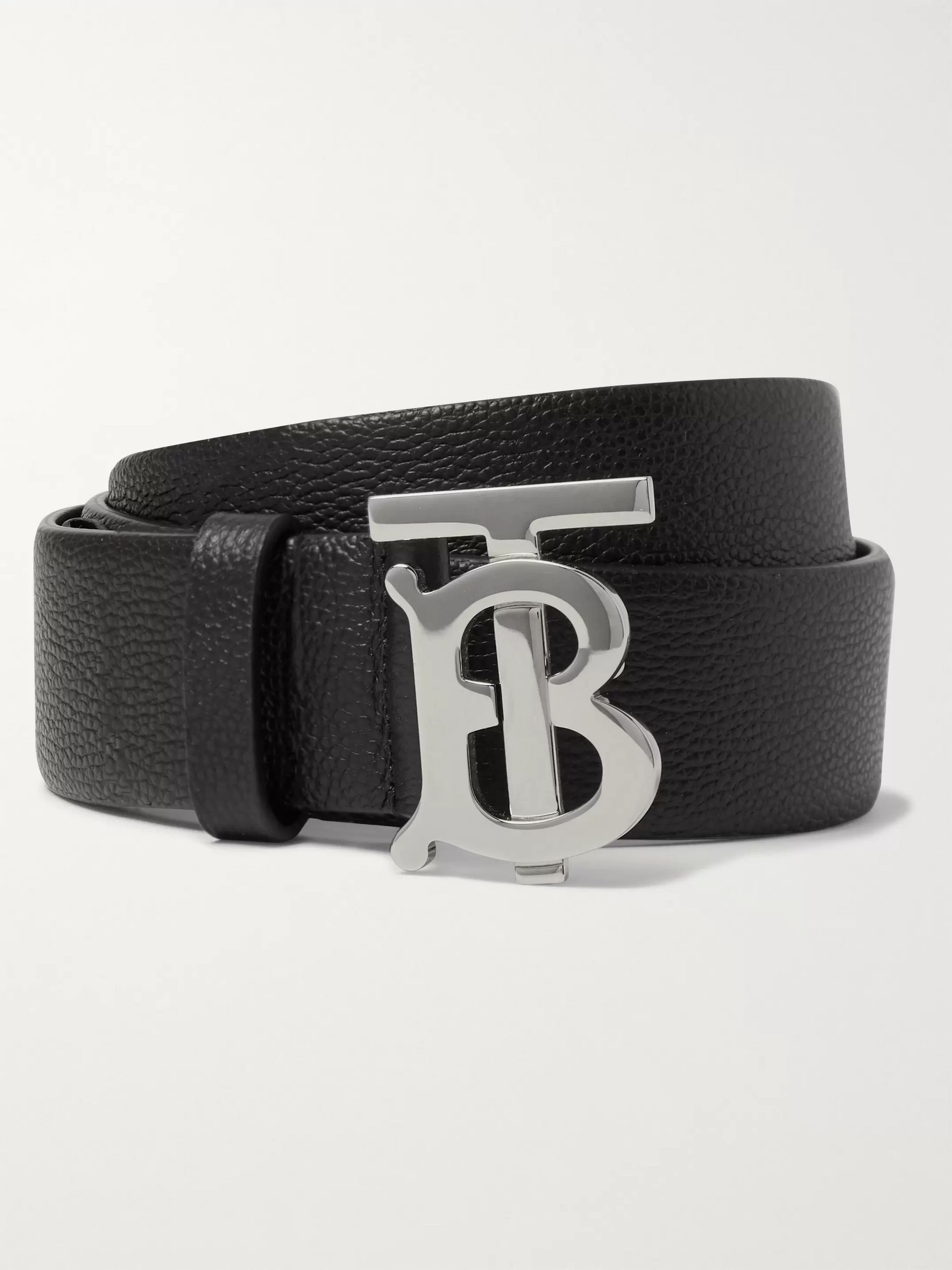 Black 3.5cm Full-Grain Leather Belt 