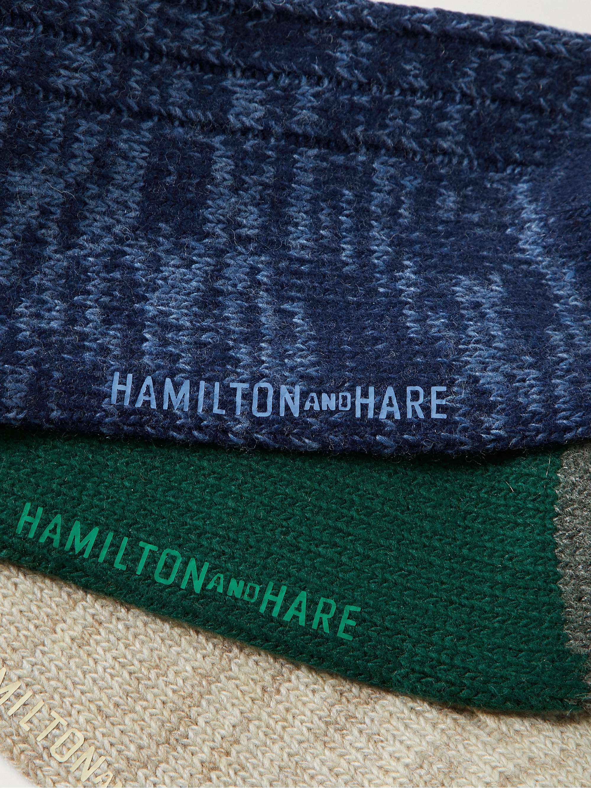 HAMILTON AND HARE Three-Pack Everyday Ribbed Cotton-Blend Socks