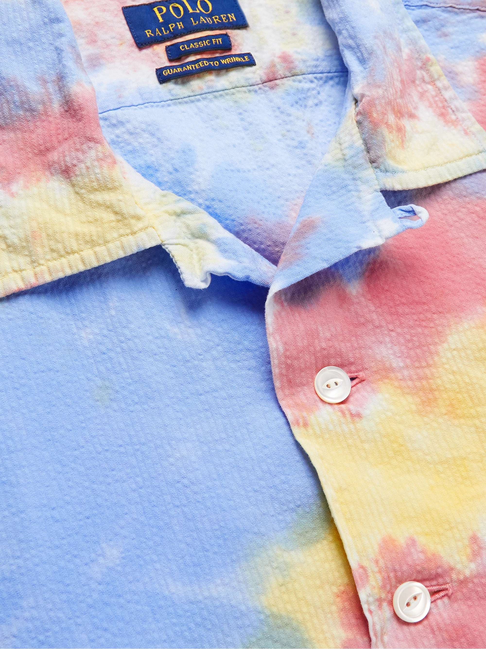 POLO RALPH LAUREN Convertible-Collar Tie-Dyed Cotton-Seersucker Shirt