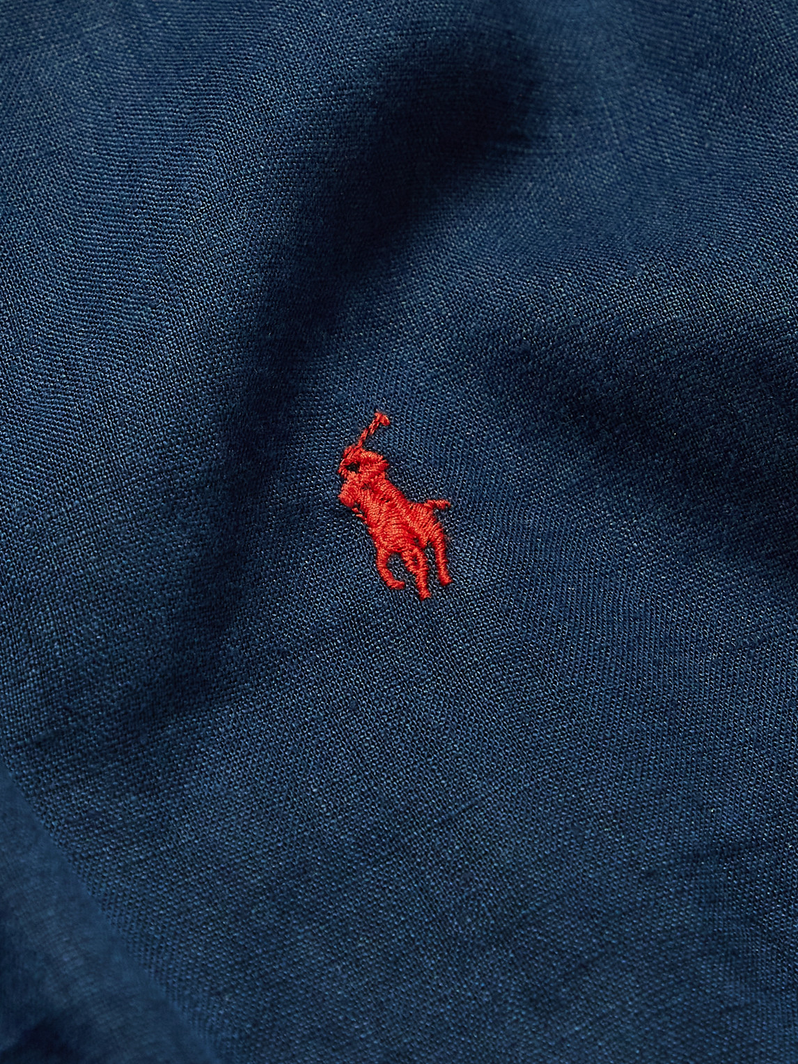 Shop Polo Ralph Lauren Button-down Collar Logo-embroidered Linen Shirt In Blue