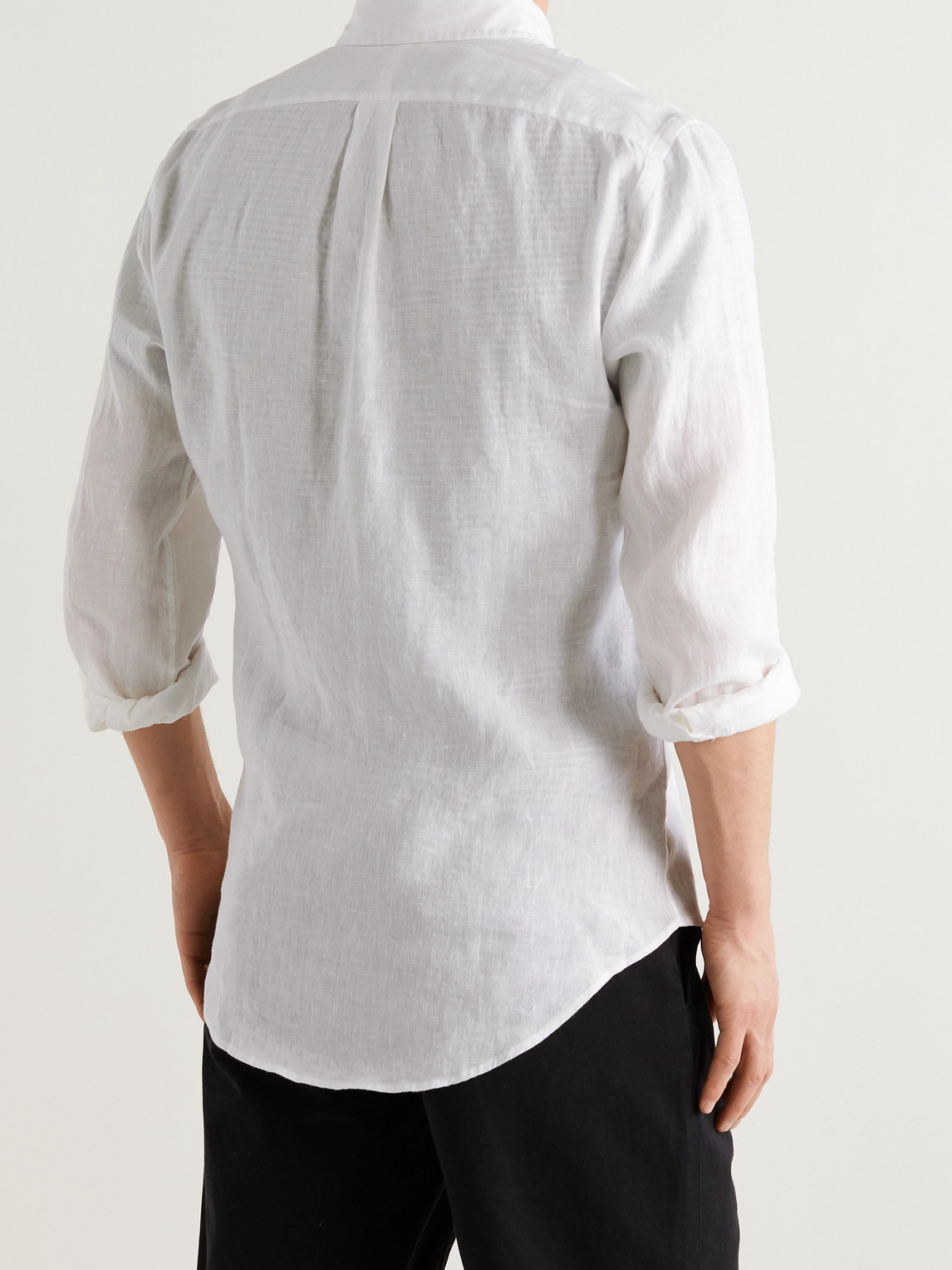 Shop Polo Ralph Lauren Button-down Collar Logo-embroidered Linen Shirt In White