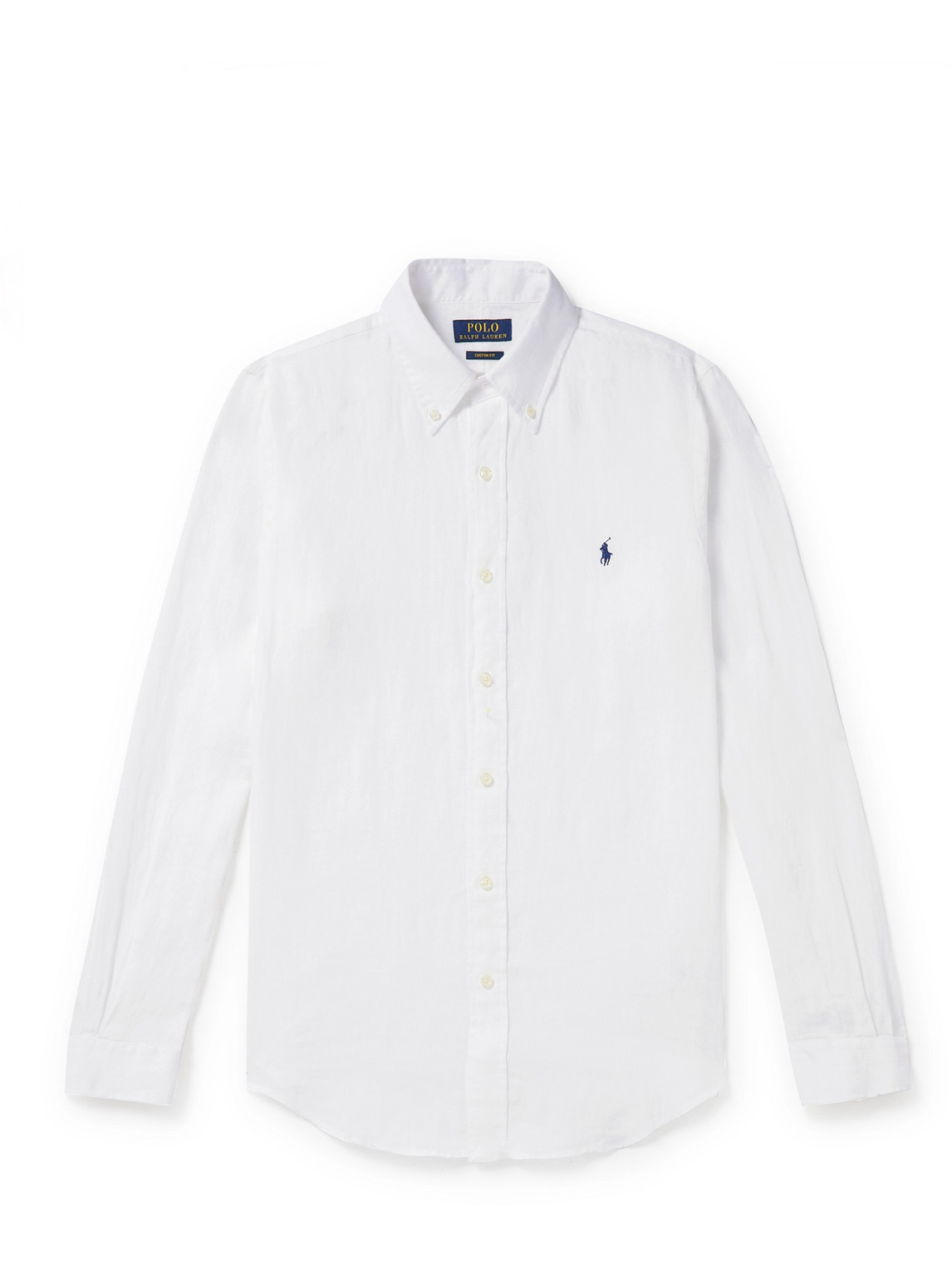 Shop Polo Ralph Lauren Button-down Collar Logo-embroidered Linen Shirt In White