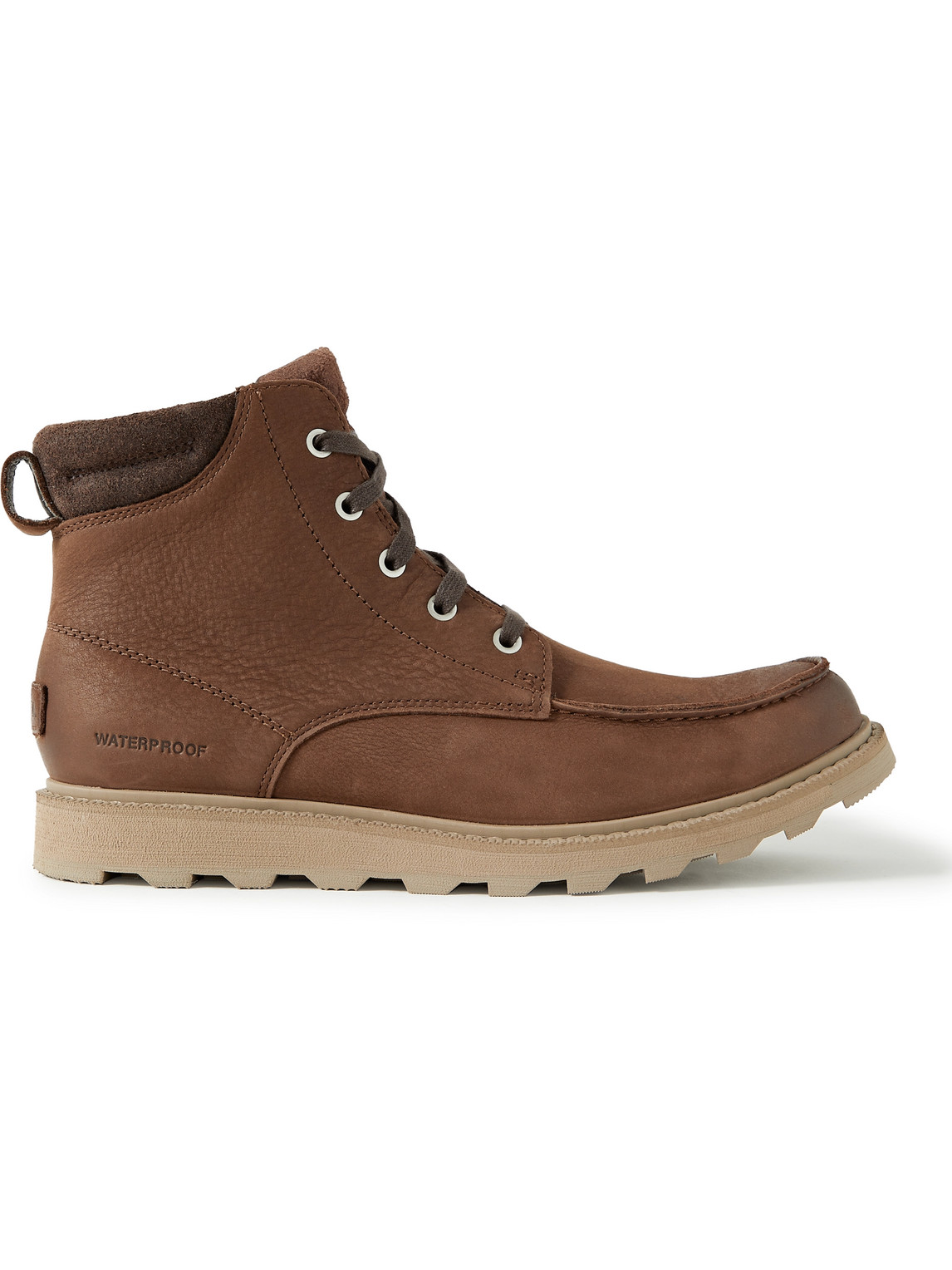 SOREL MADSON II MOC SUEDE-TRIMMED BURNISHED TEXTURED-LEATHER BOOTS