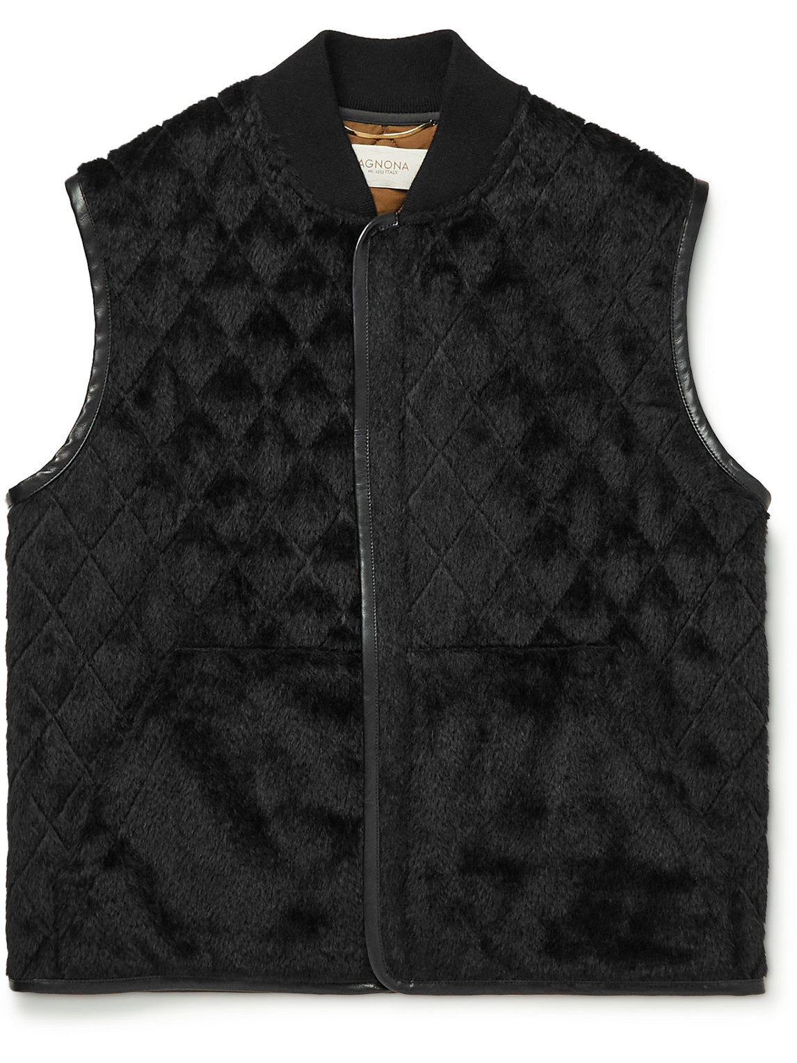 AGNONA LEATHER-TRIMMED QUILTED ALPACA AND WOOL-BLEND GILET
