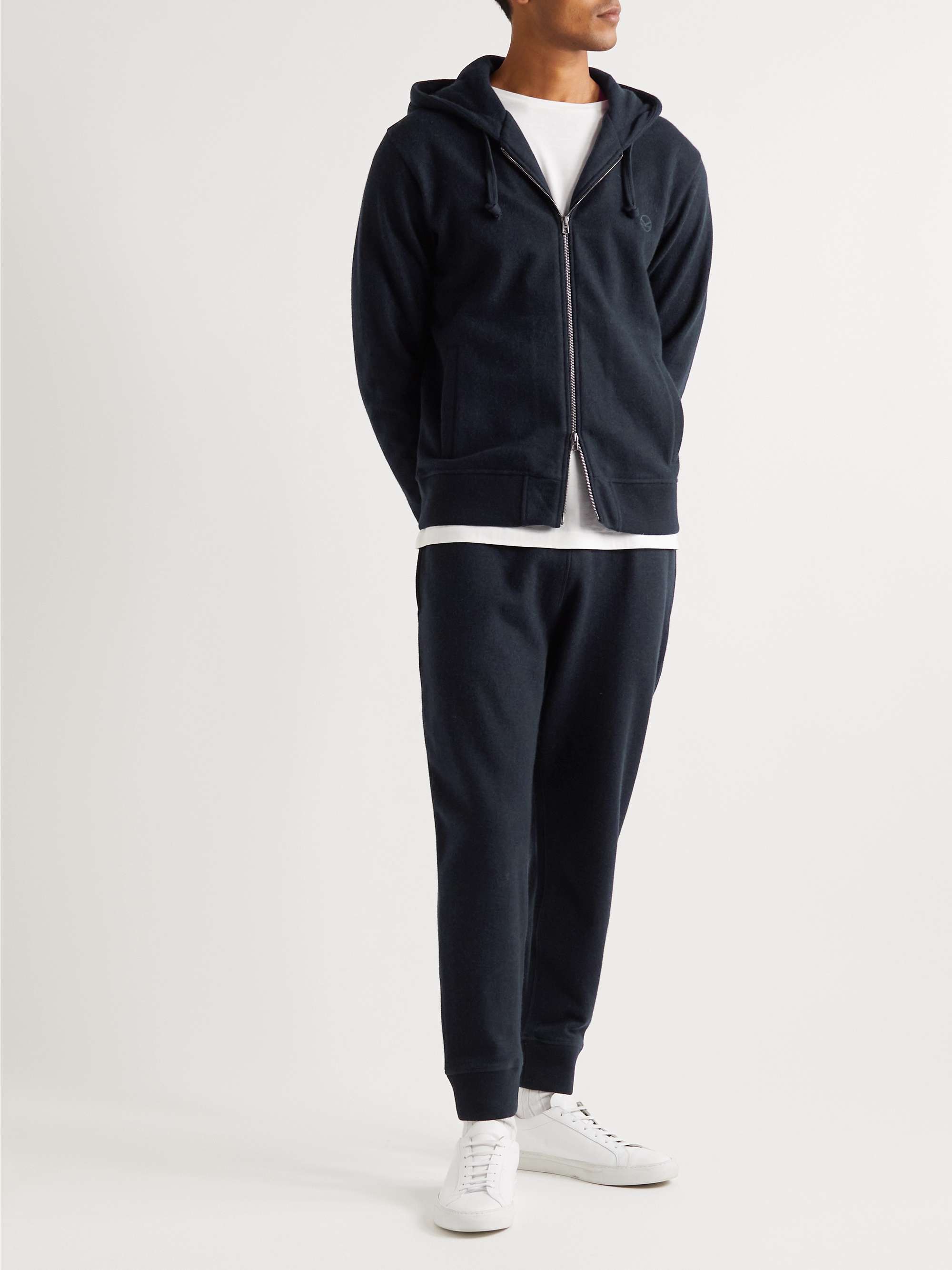 KINGSMAN Slim-Fit Logo-Embroidered Brushed Cashmere Sweatpants