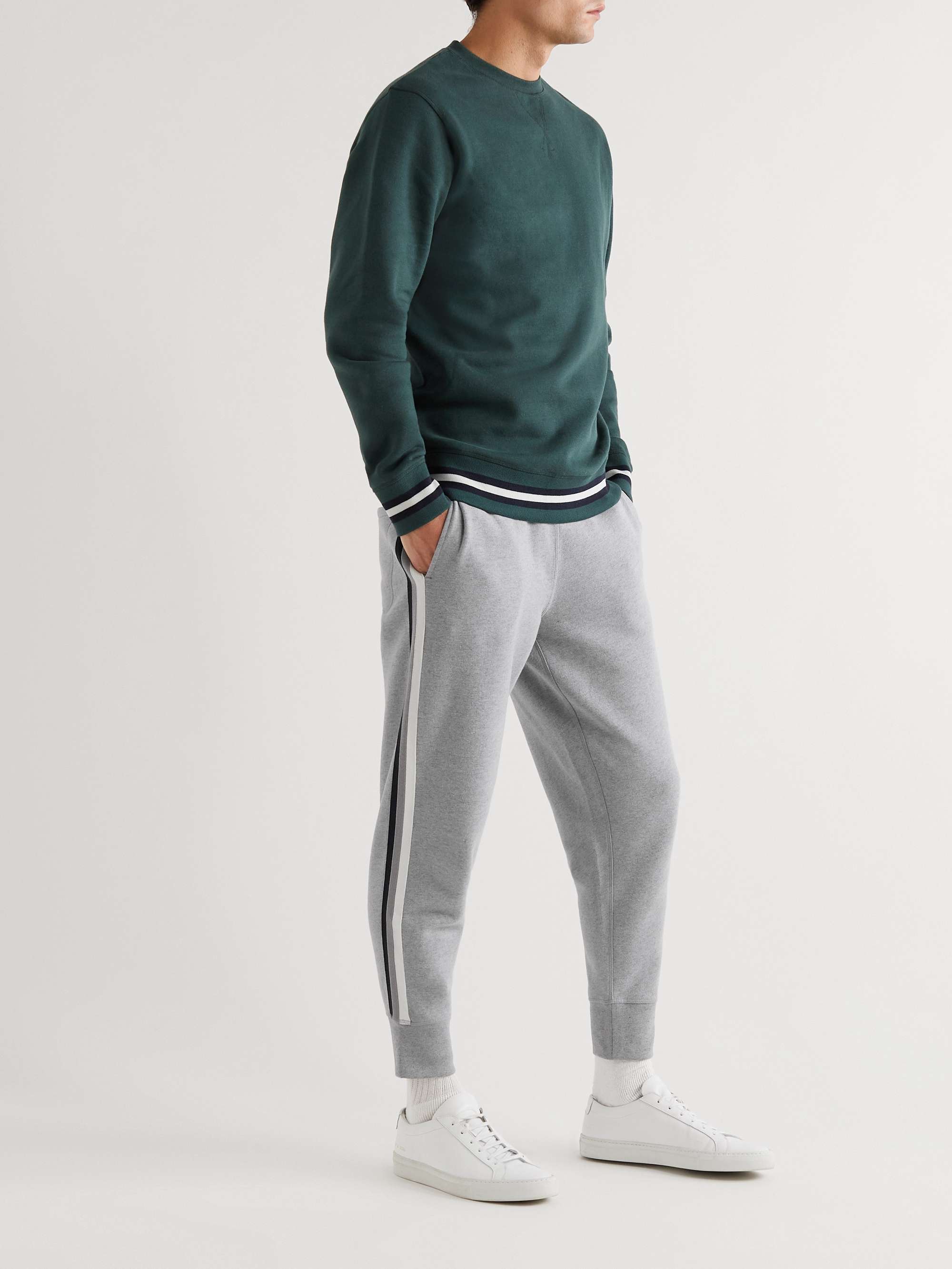 KINGSMAN Tapered Striped Cotton and Cashmere-Blend Jersey Sweatpants