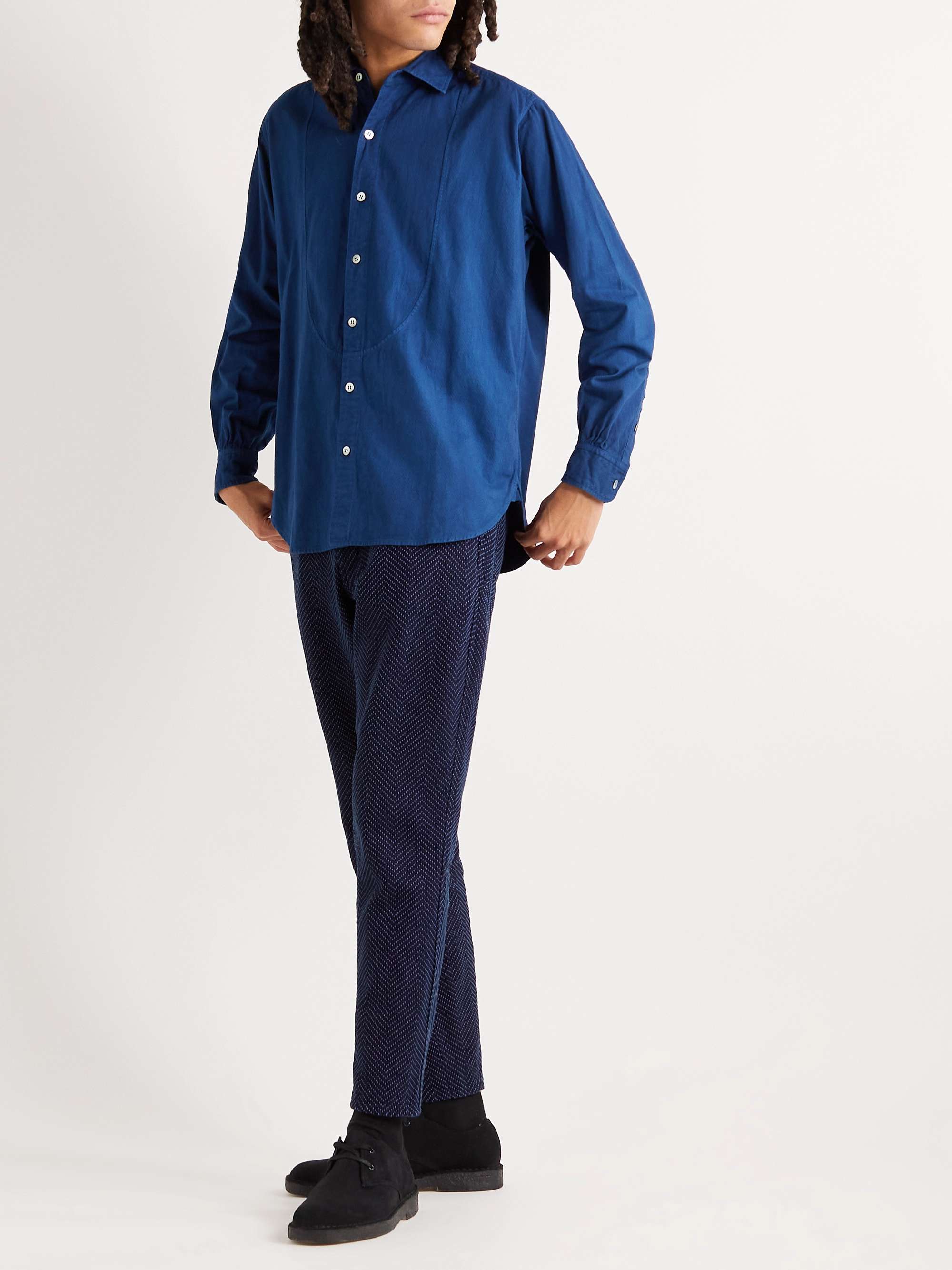 BLUE BLUE JAPAN Indigo-Dyed Panelled Cotton and Cotton-Blend Shirt