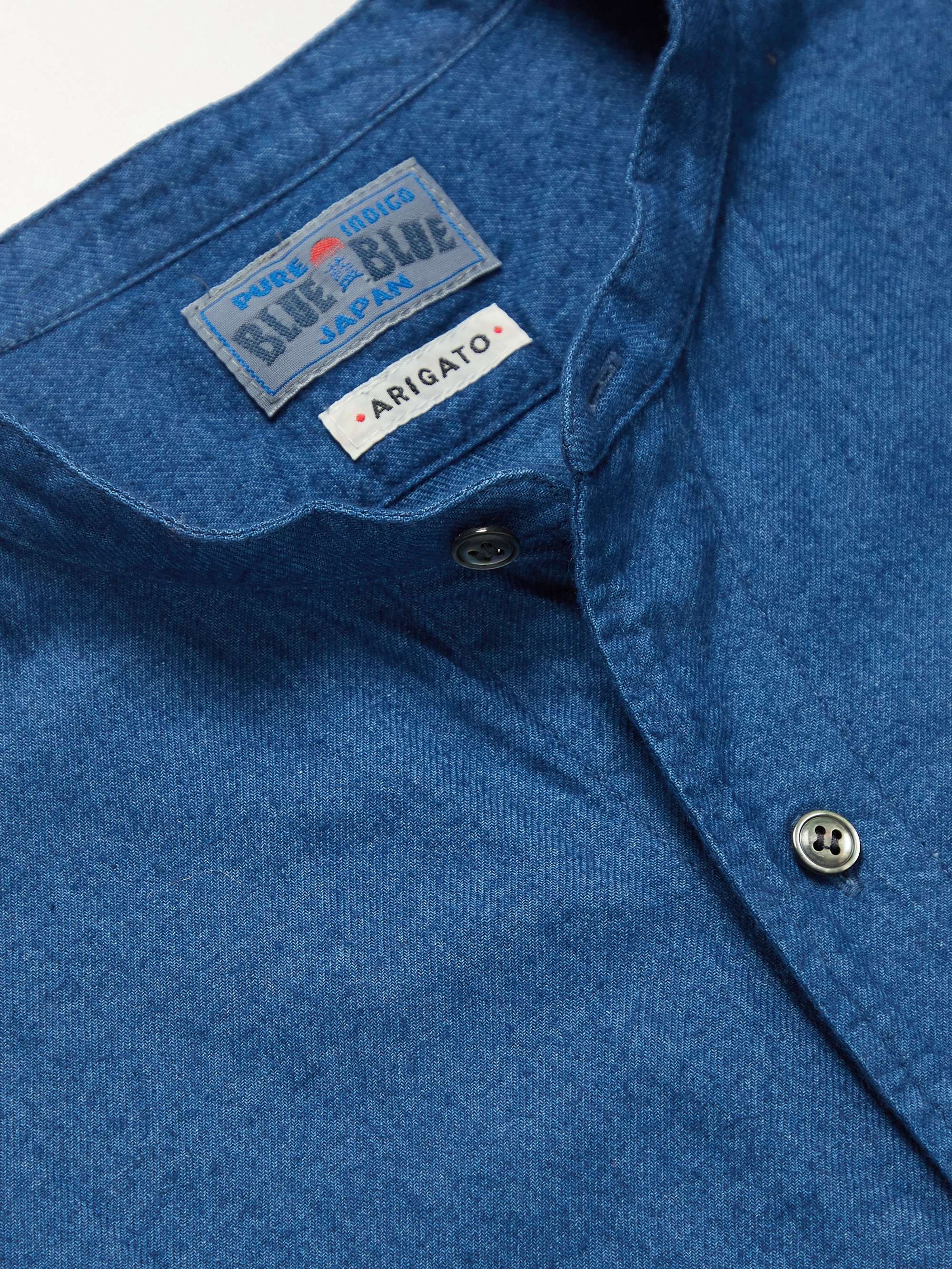 BLUE BLUE JAPAN Grandad-Collar Checked Panelled Cotton-Flannel Shirt