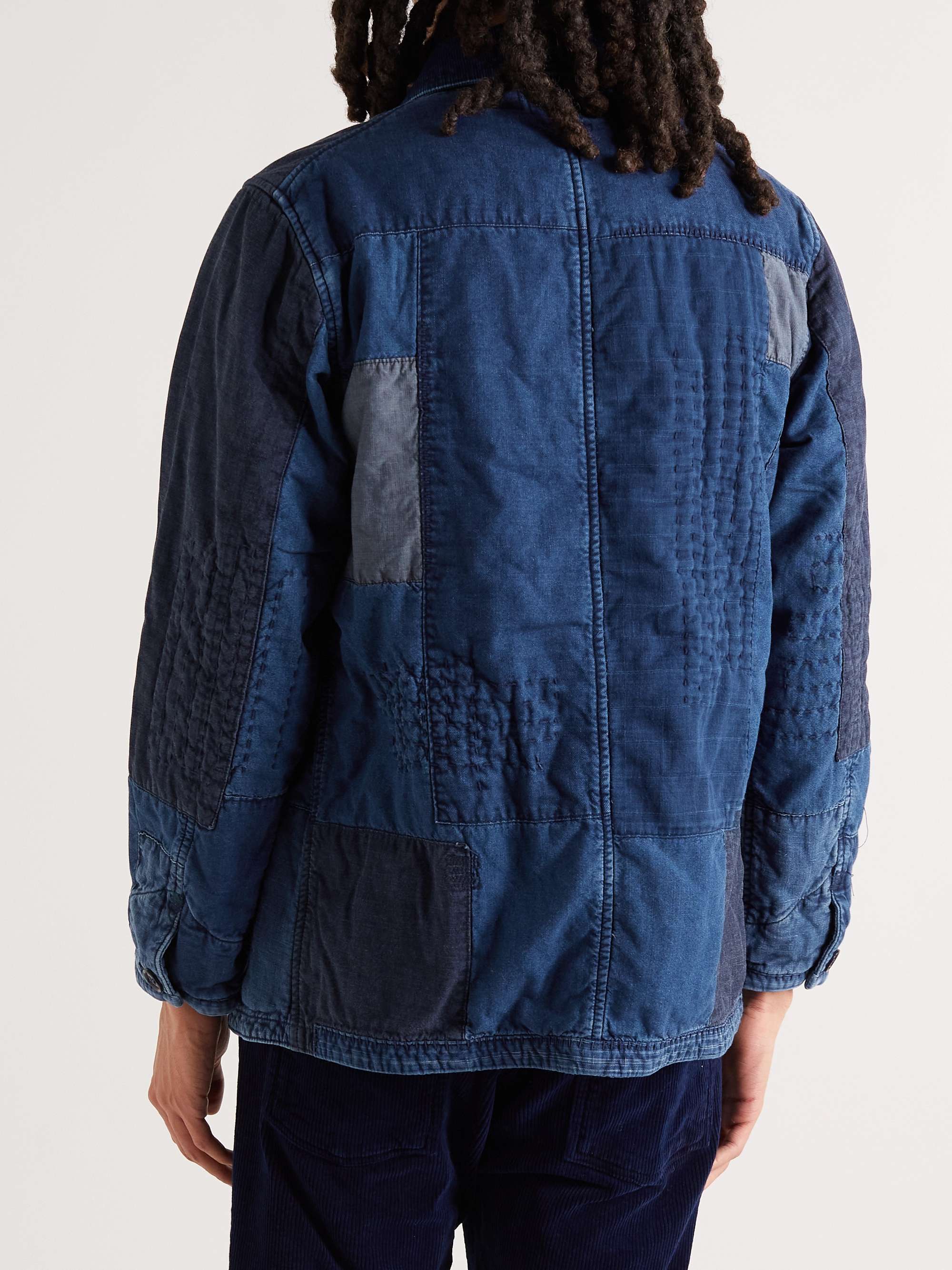 BLUE BLUE JAPAN Corduroy-Trimmed Patchwork Padded Denim Jacket