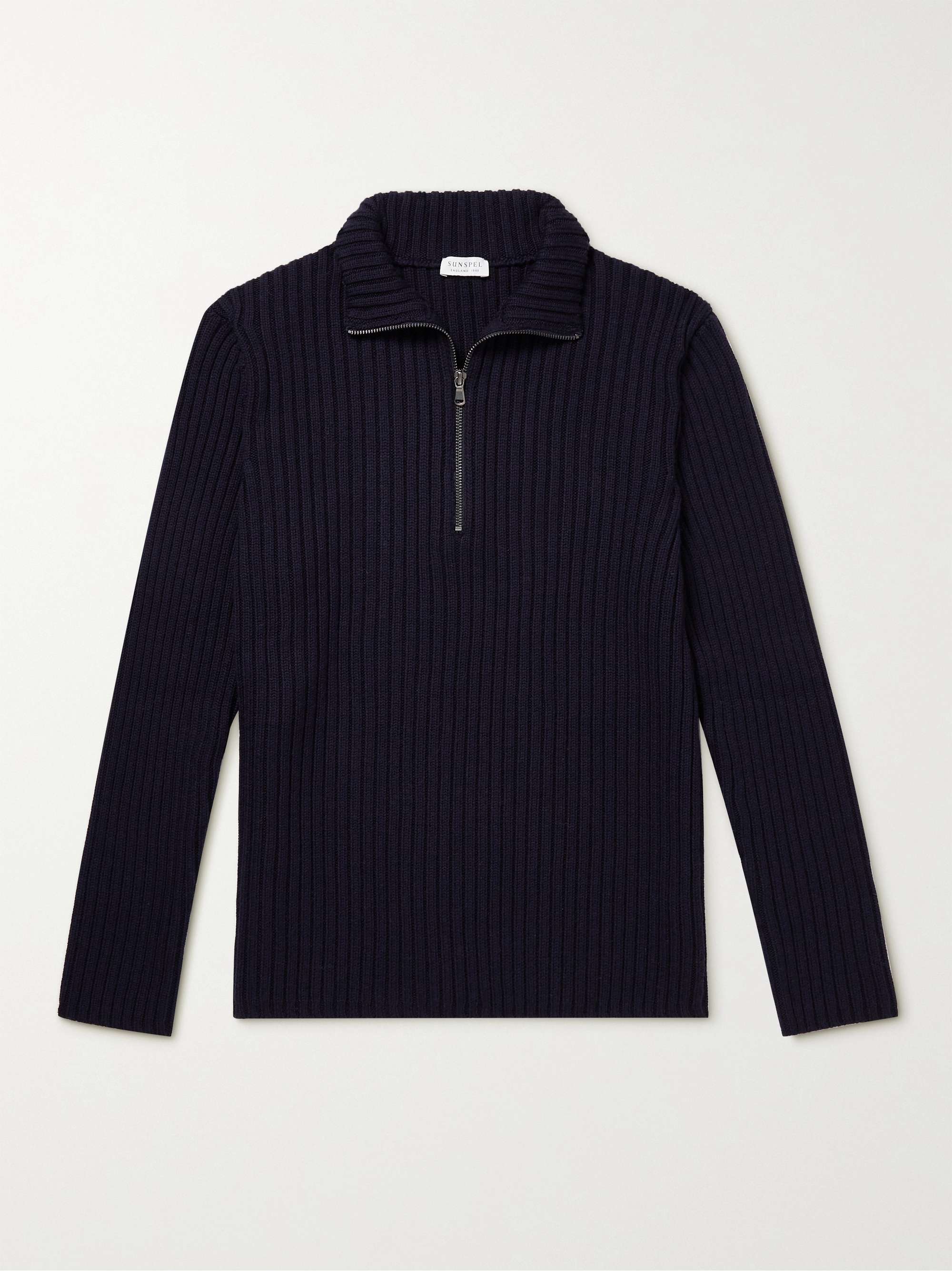 SUNSPEL Ribbed Merino Wool Half-Zip Sweater