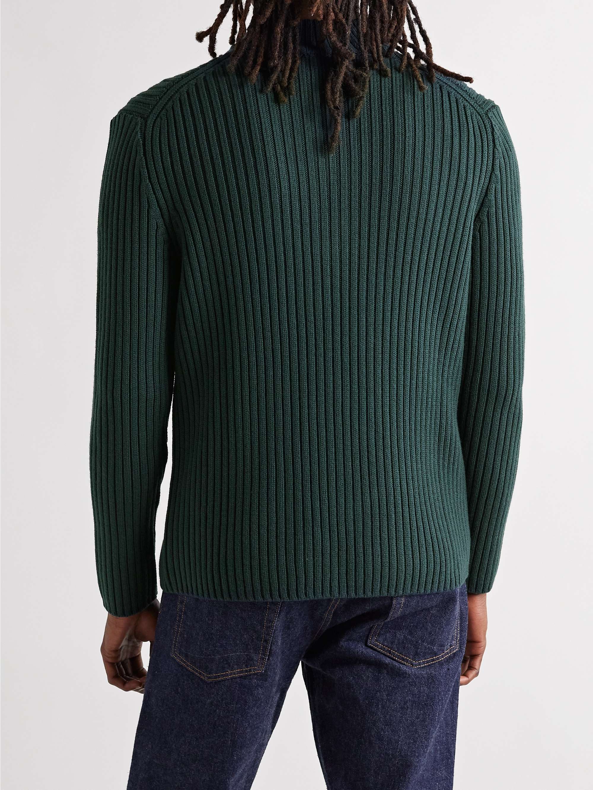 SUNSPEL Slim-Fit Ribbed Merino Wool Half-Zip Sweater