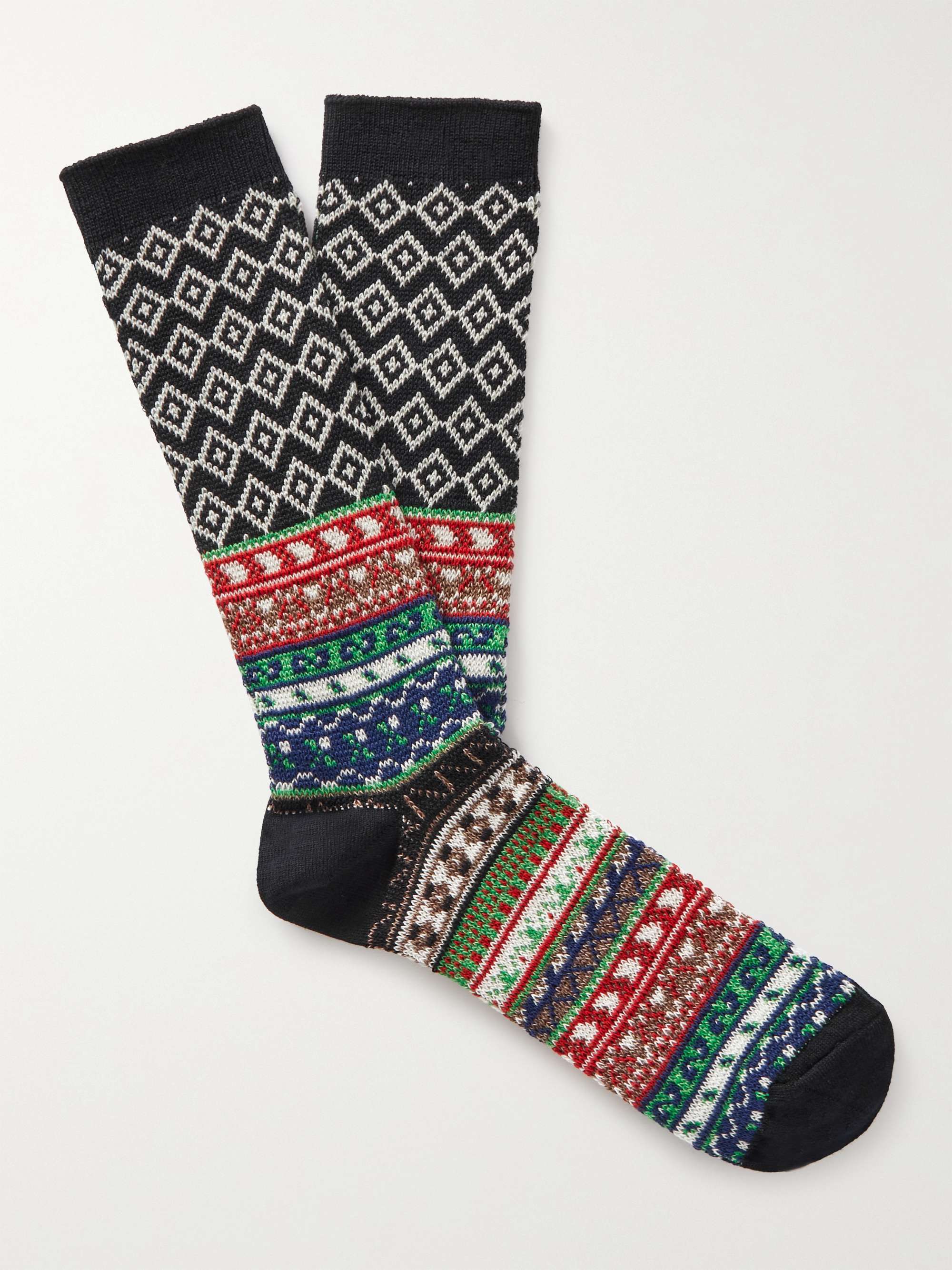 Black + Reebok Striped Logo-Jacquard Cotton-Blend Socks 