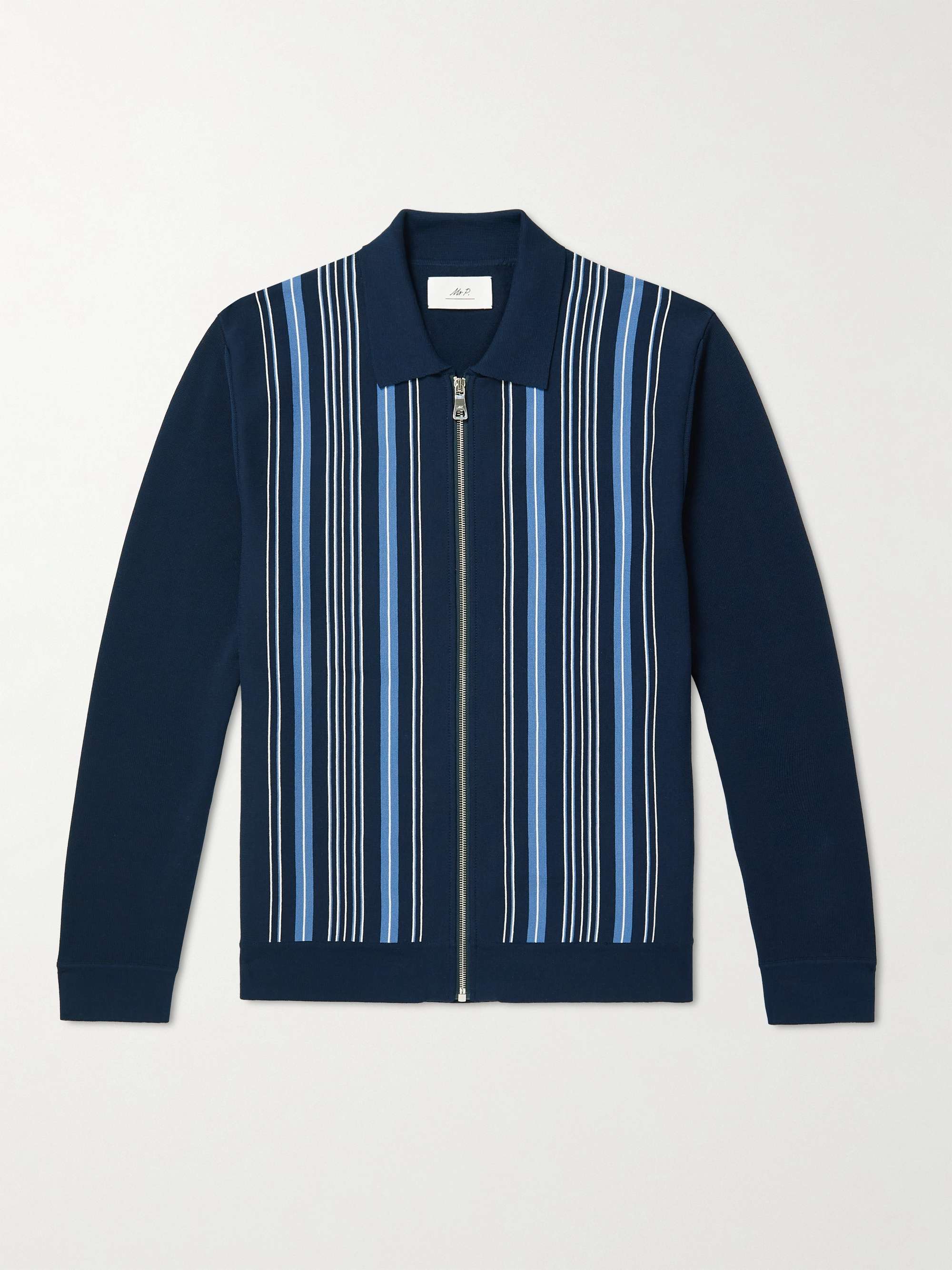 MR P. Striped Cotton Zip-Up Sweater