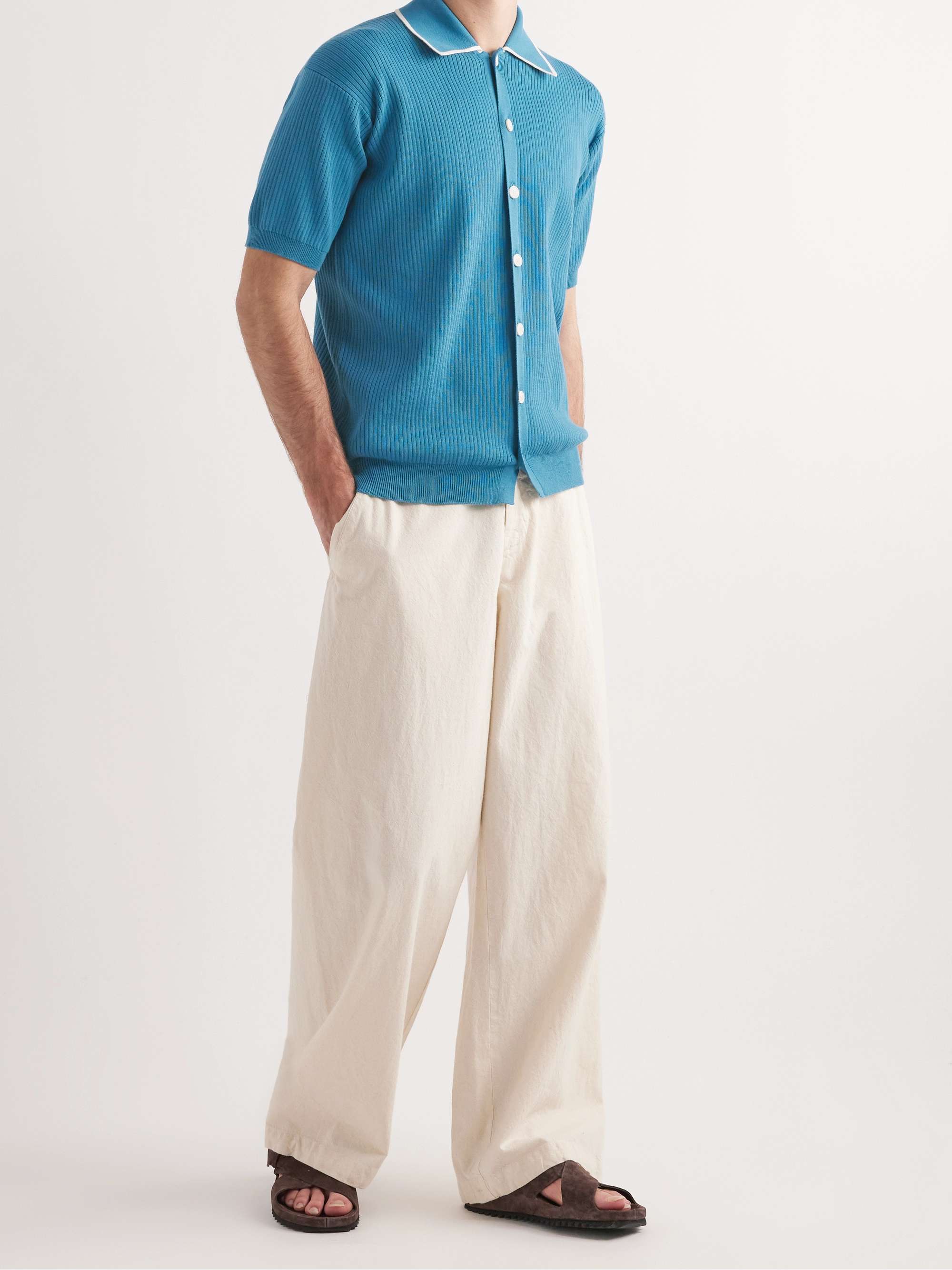 DOPPIAA Aagar Slim-Fit Striped Ribbed Cotton T-Shirt