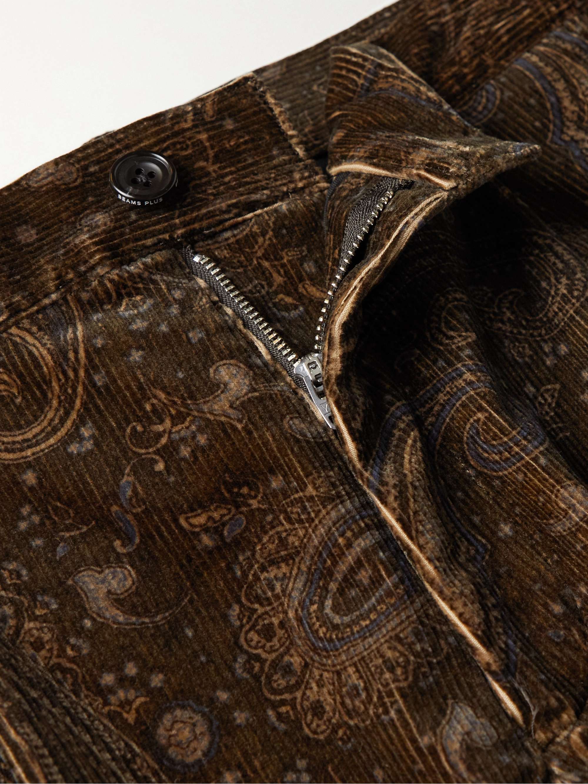BEAMS PLUS Cropped Paisley-Print Cotton-Blend Corduroy Trousers