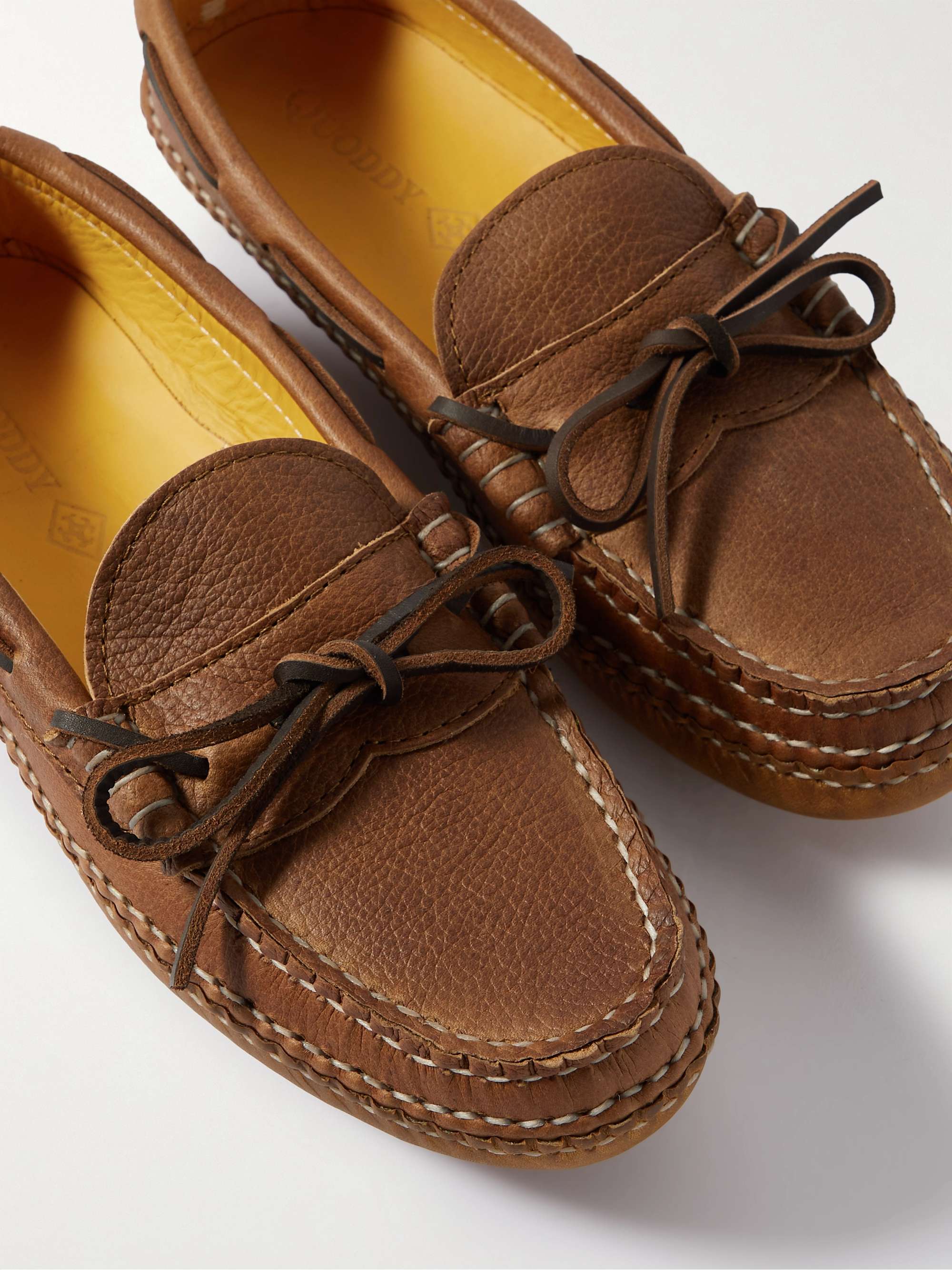 QUODDY Pebble-Grain Leather Slippers